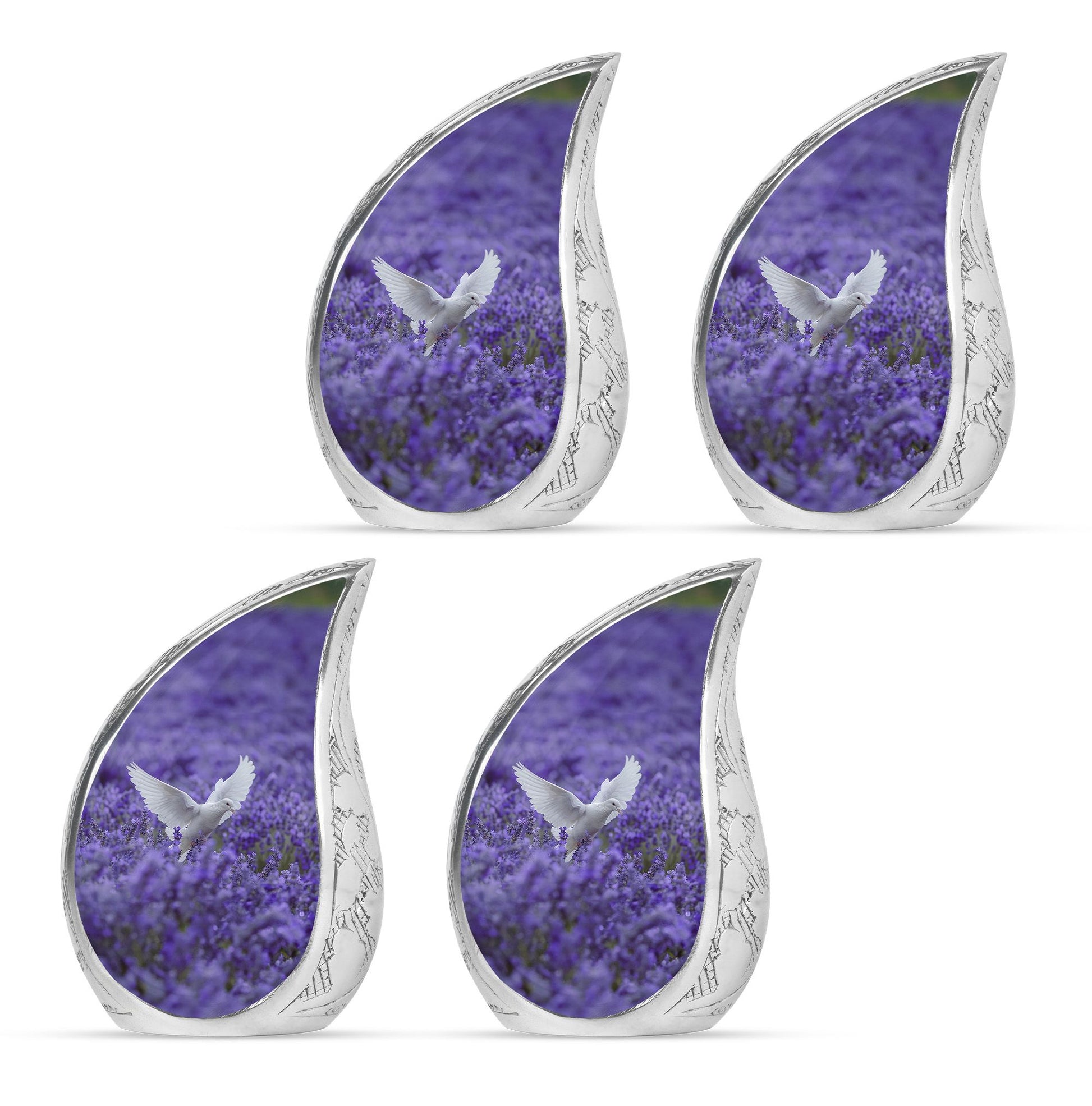 White Dove On Purple Theme 3 Inch Keepsake Pack of 4
