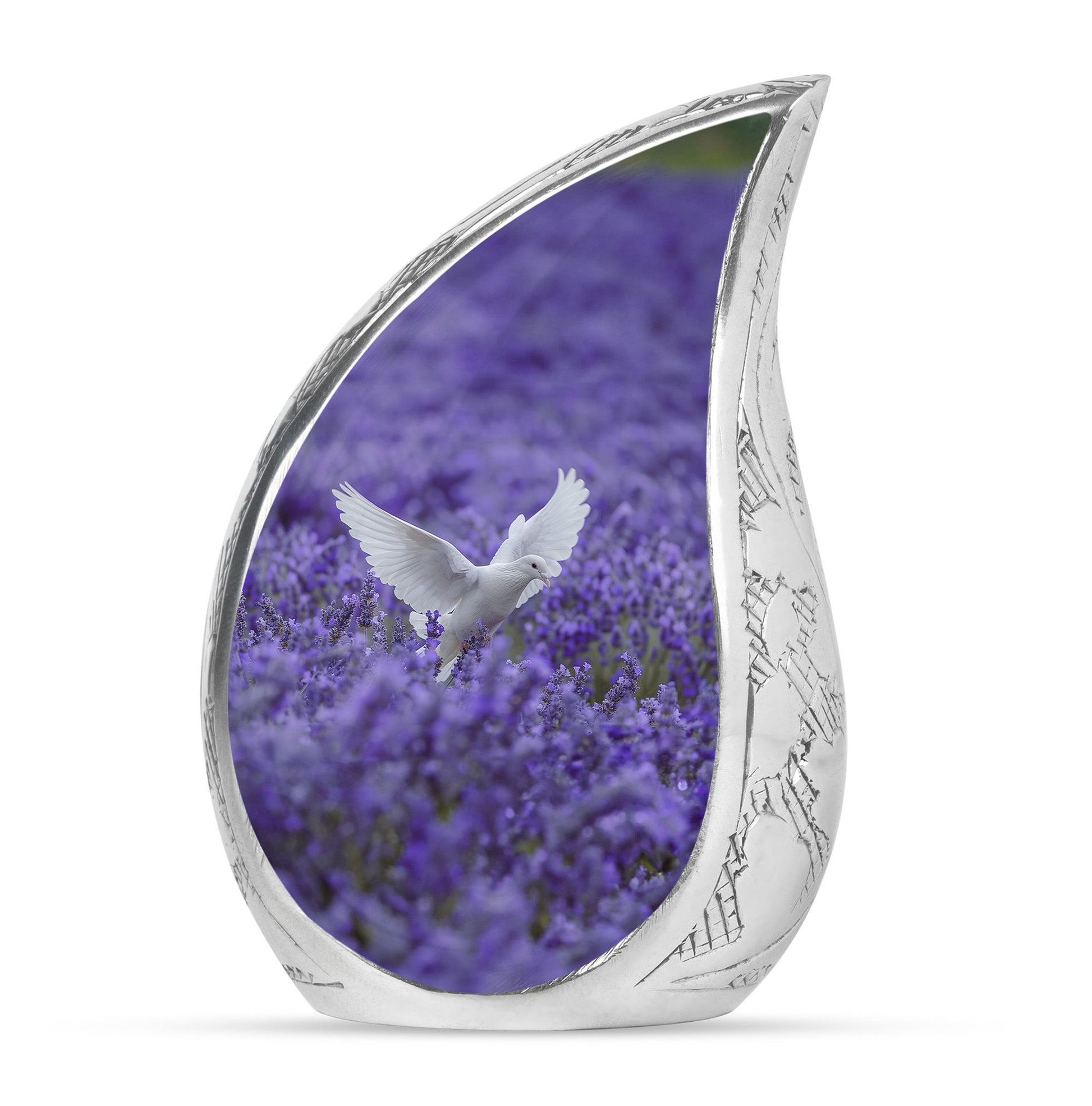 White Dove On Purple Theme Large Urn 10 Inch