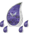 White Dove On Purple Theme Large Urn With 4 Keepsake Urn