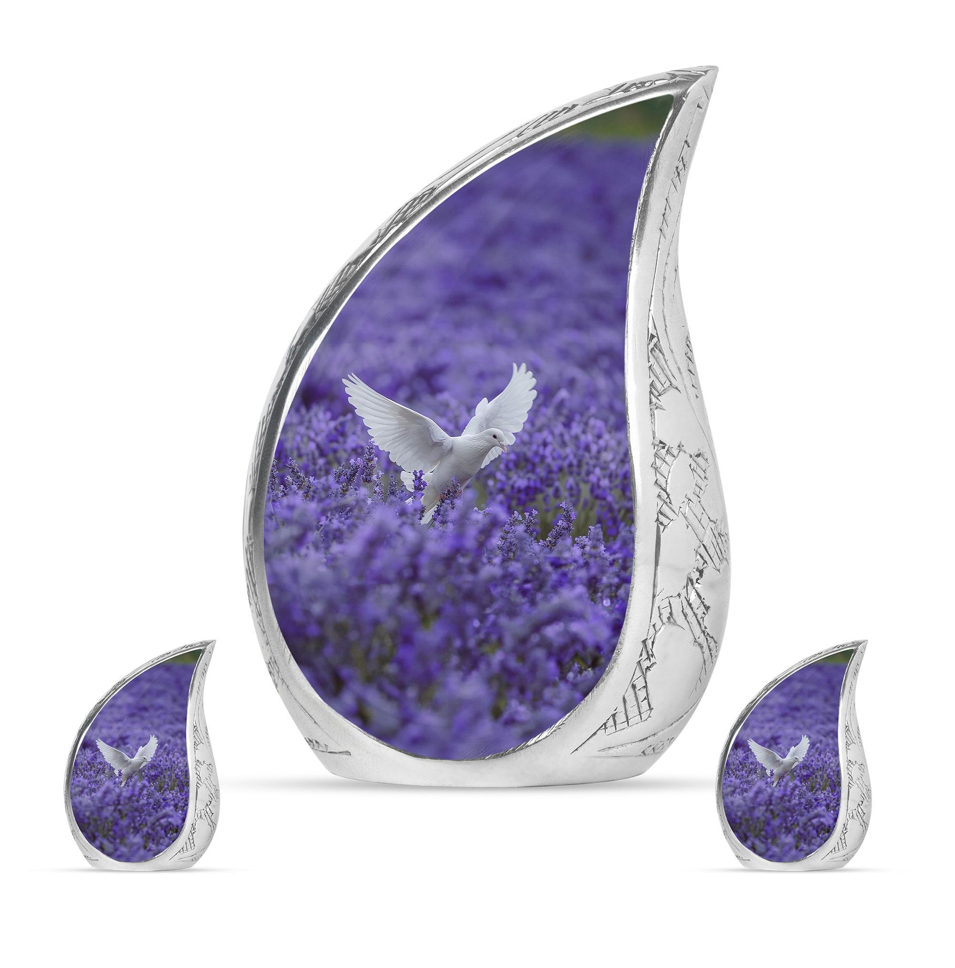 White Dove On Purple Theme Large Urn With 2 Keepsake Urn