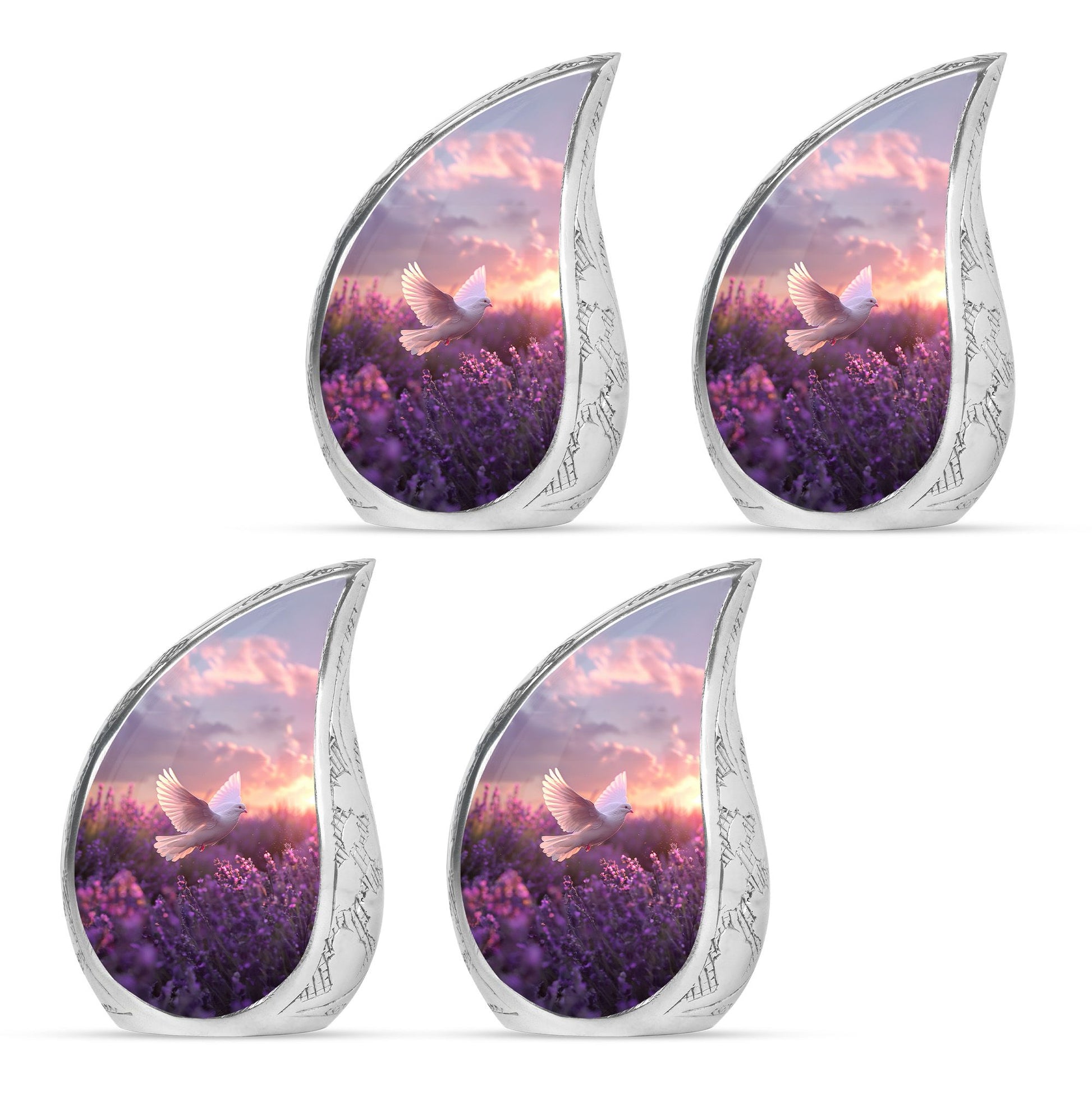White Dove On Purple Theme 3 Inch Keepsake Pack of 4