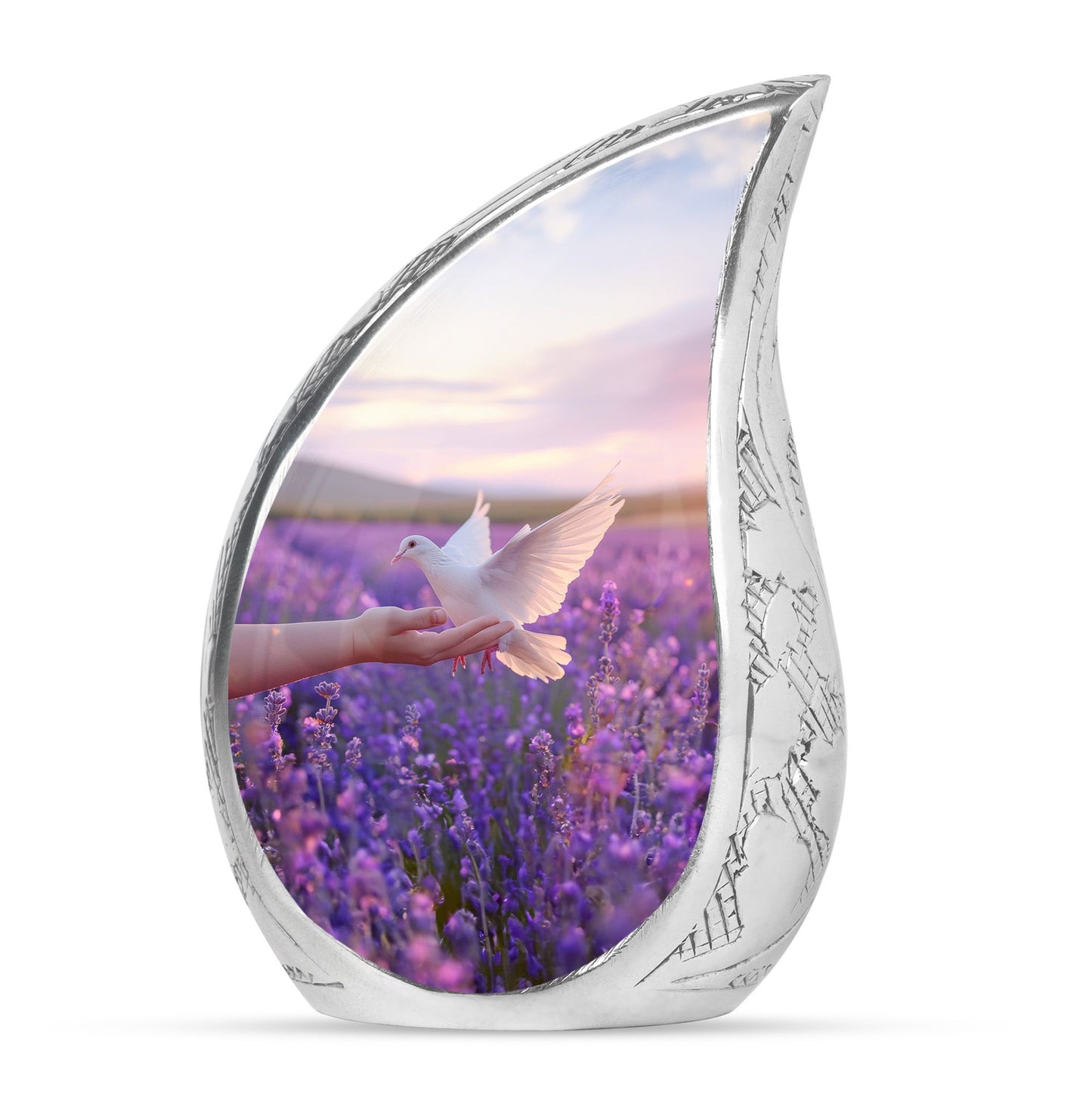 White Dove On Purple Theme Large Urn 10 Inch