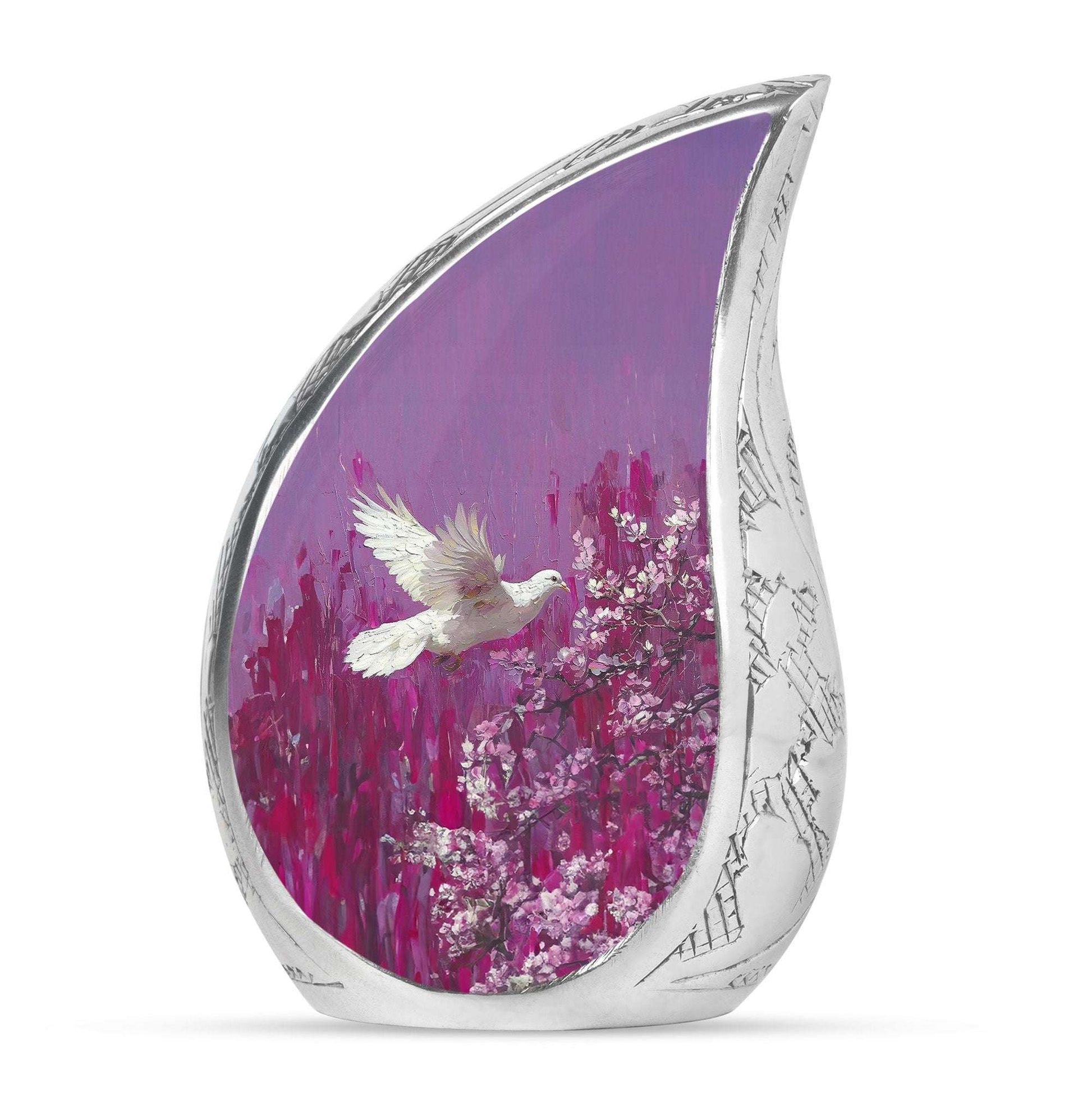White Dove On Purple Theme Large Urn 10 Inch