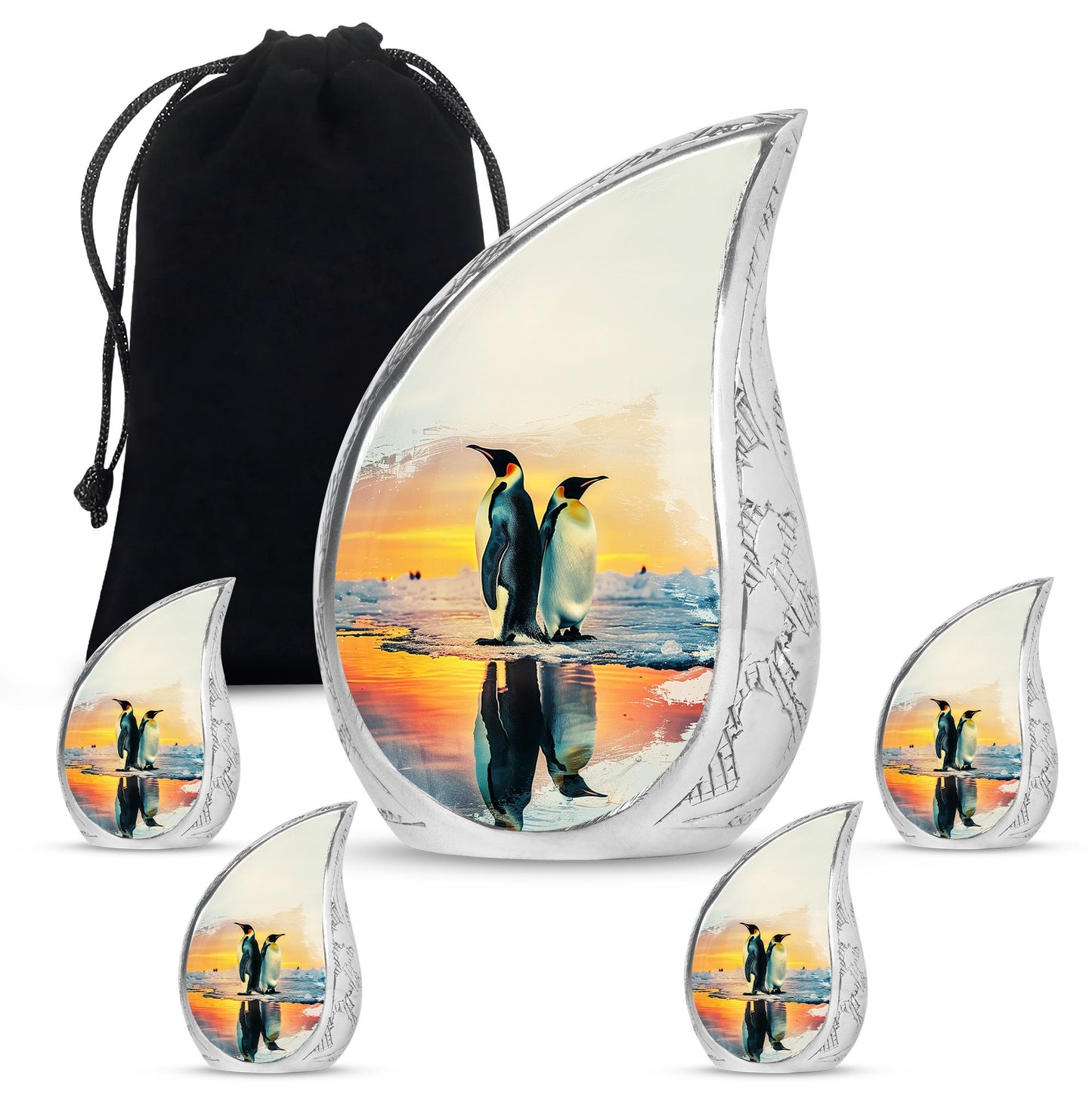 Penguin Theme Large Urn With 4 Keepsake Urn