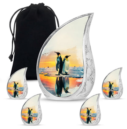 Penguin Theme Large Urn With 4 Keepsake Urn