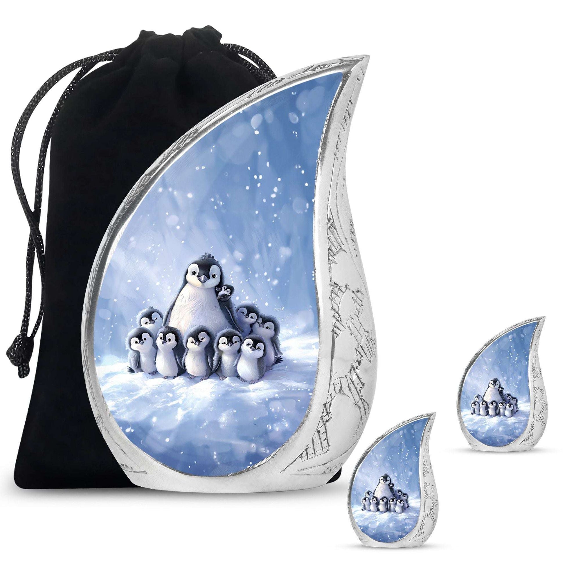 Penguin Theme Large Urn With 2 Keepsake Urn