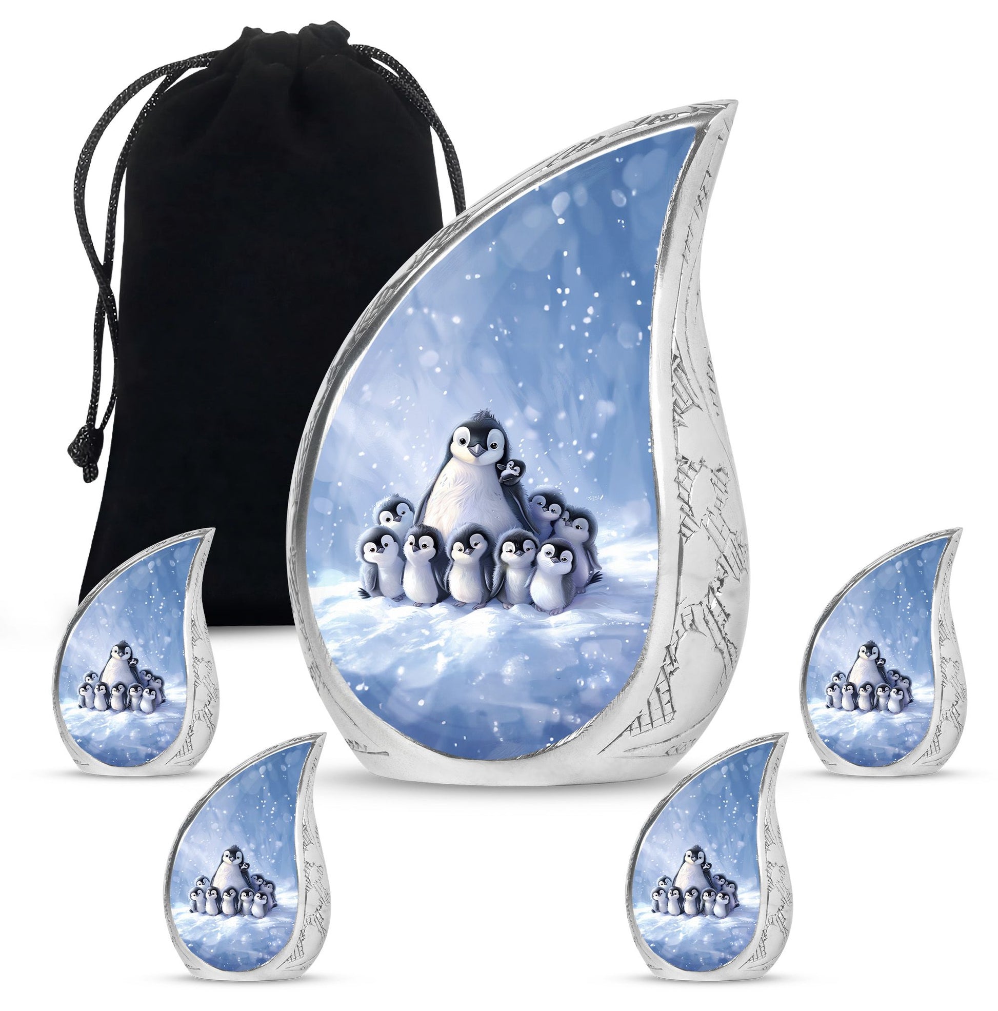 Penguin Theme Large Urn With 4 Keepsake Urn