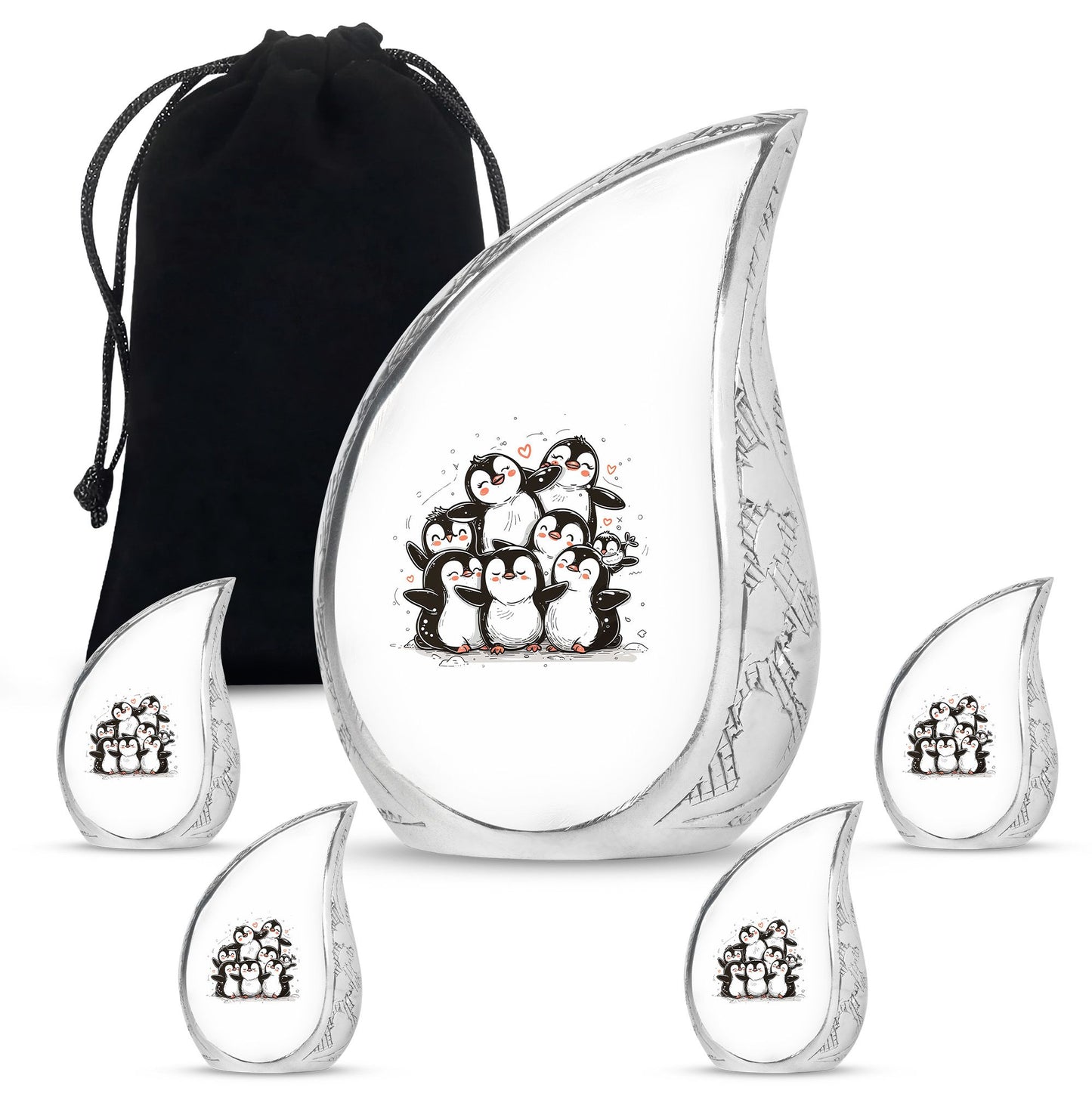 Penguin Theme Large Urn With 4 Keepsake Urn