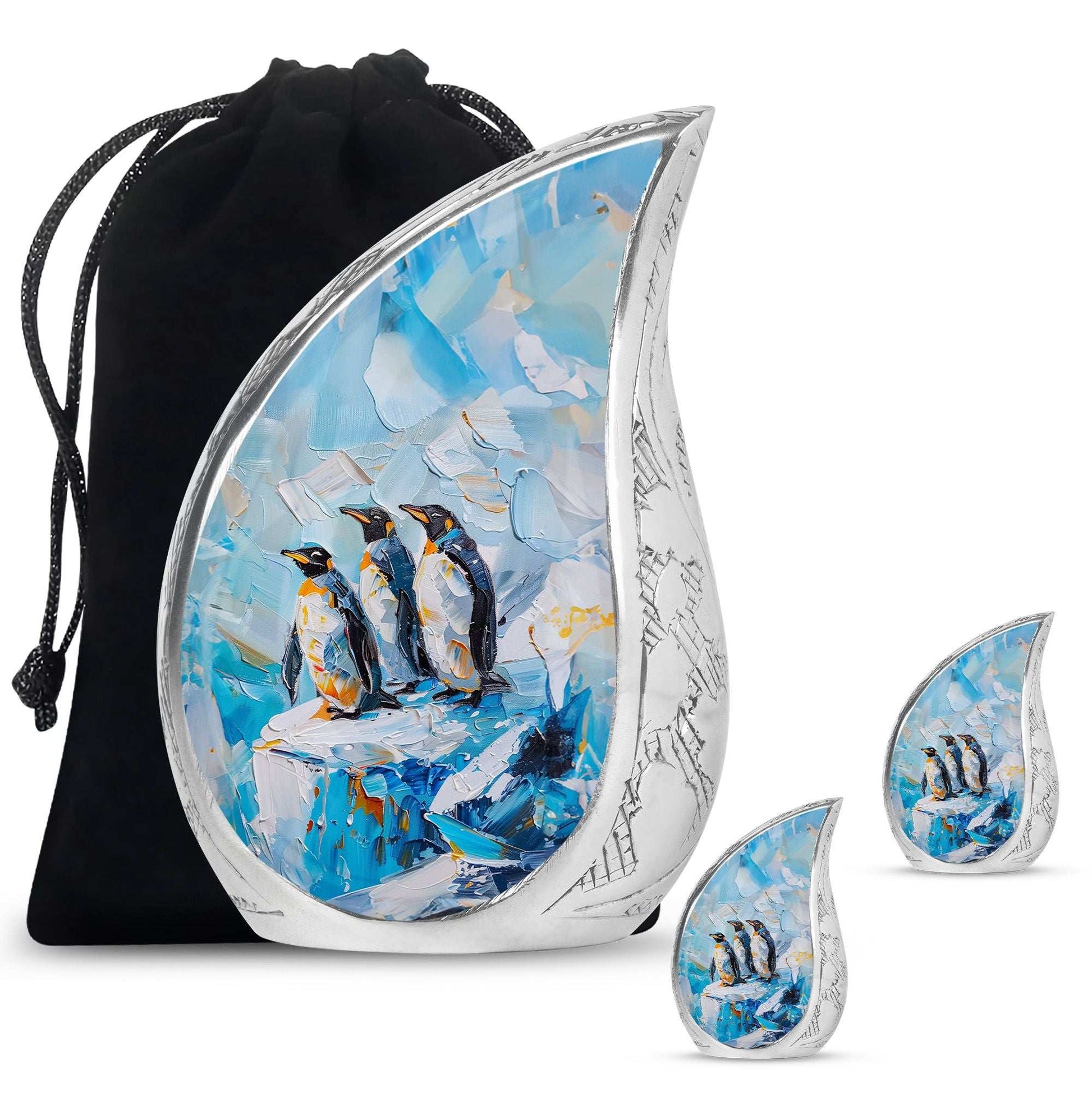 Penguin Theme Large Urn With 2 Keepsake Urn