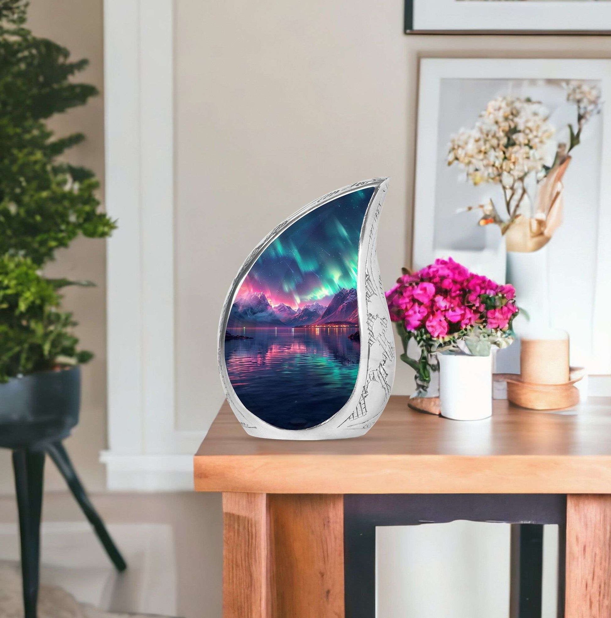 Aurora Borealis Theme Large Urn With 1 Keepsake Urn