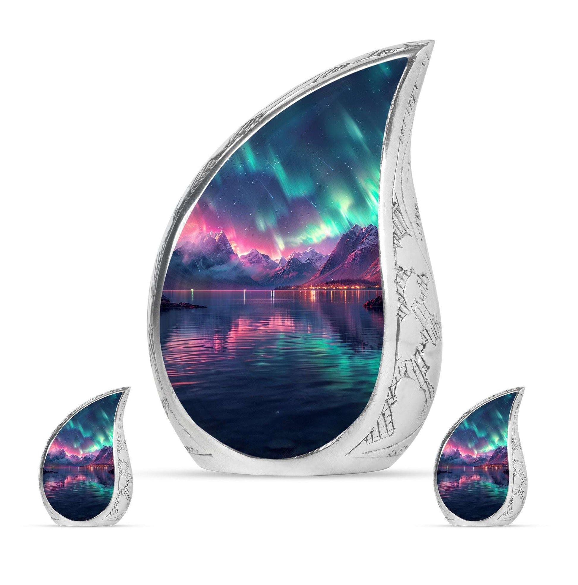 Aurora Borealis Theme Large Urn With 2 Keepsake Urn