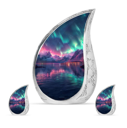 Aurora Borealis Theme Large Urn With 2 Keepsake Urn