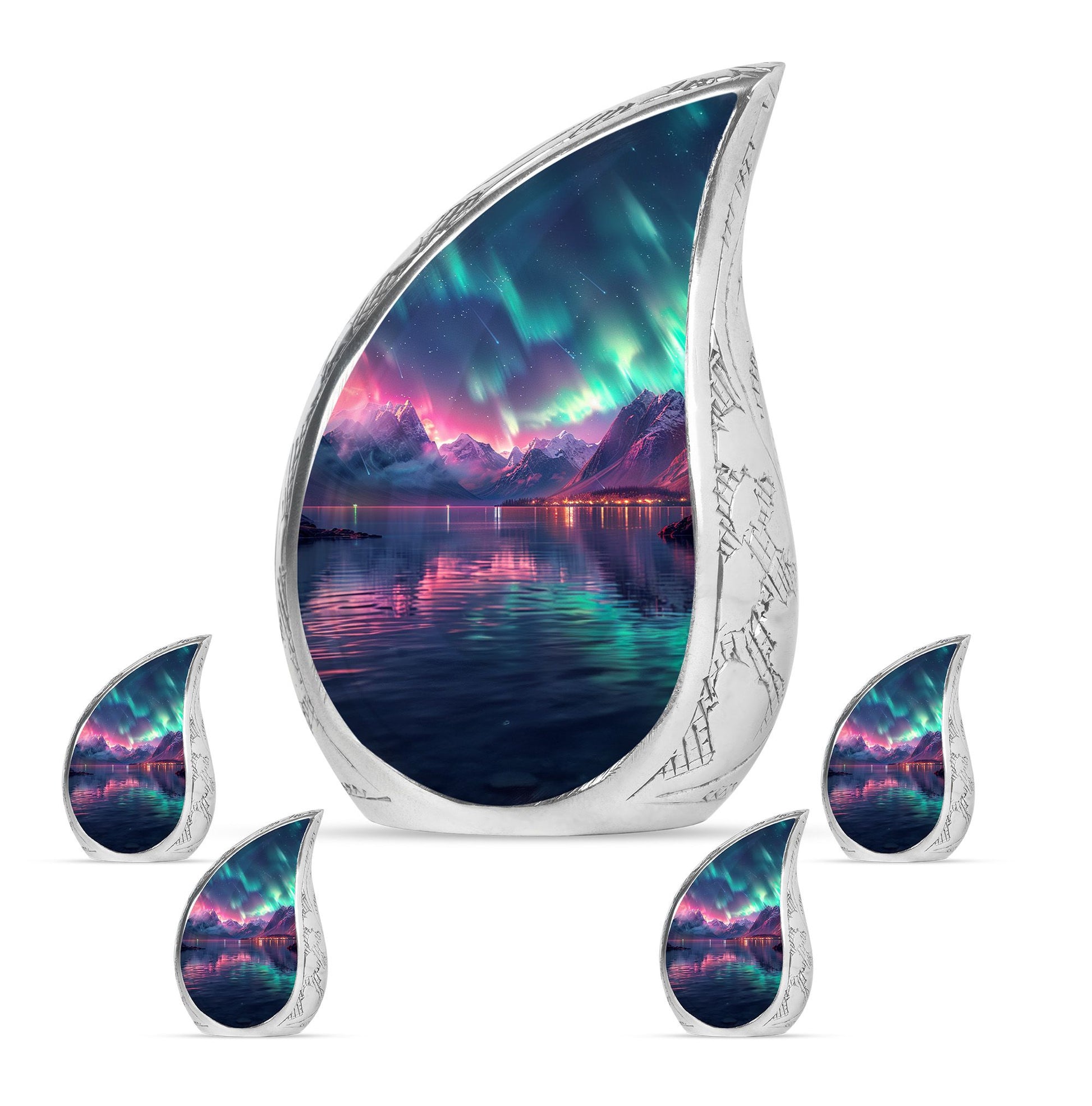 Aurora Borealis Theme Large Urn With 4 Keepsake Urn