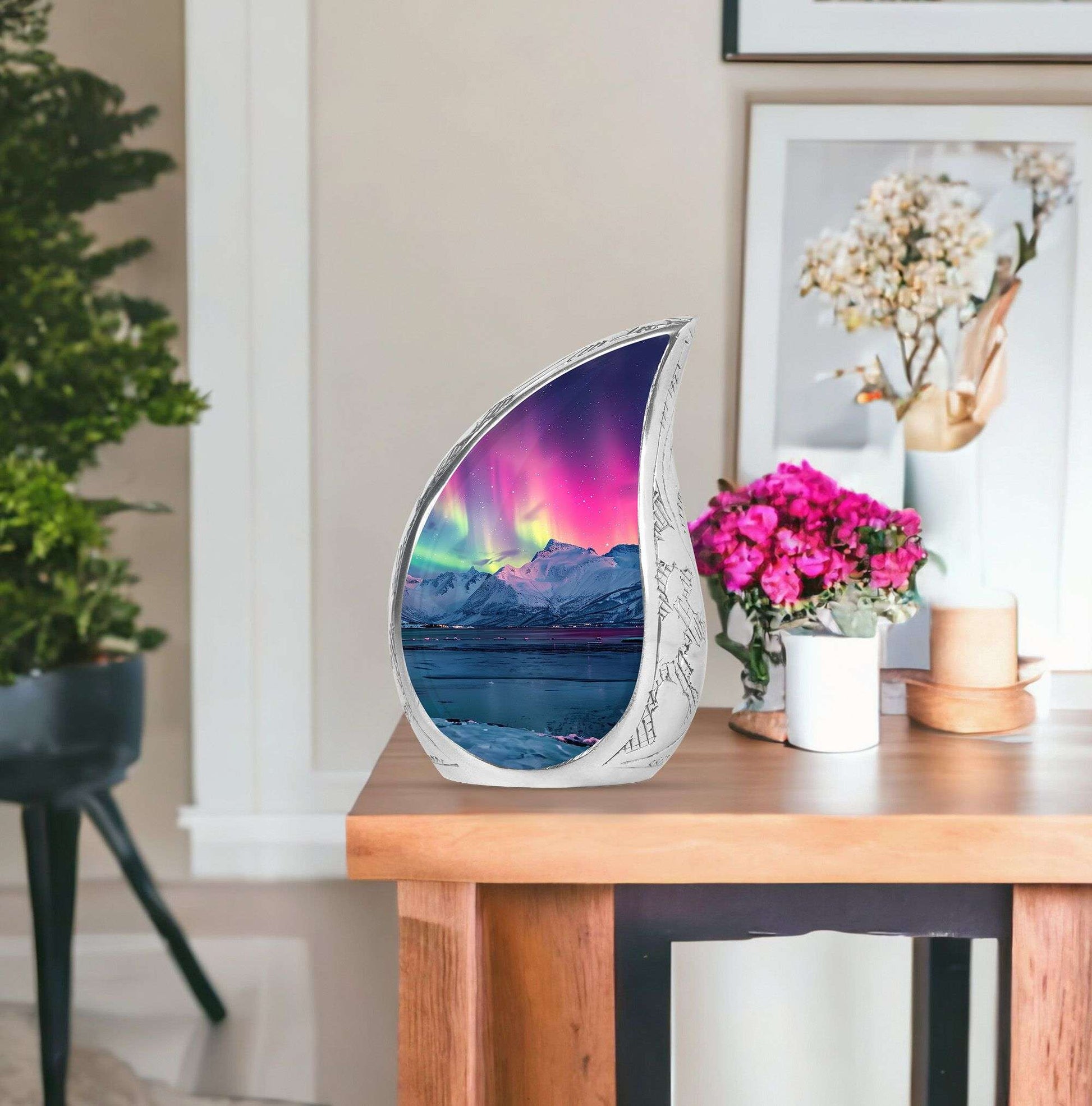 Aurora Borealis Theme Large Urn With 1 Keepsake Urn