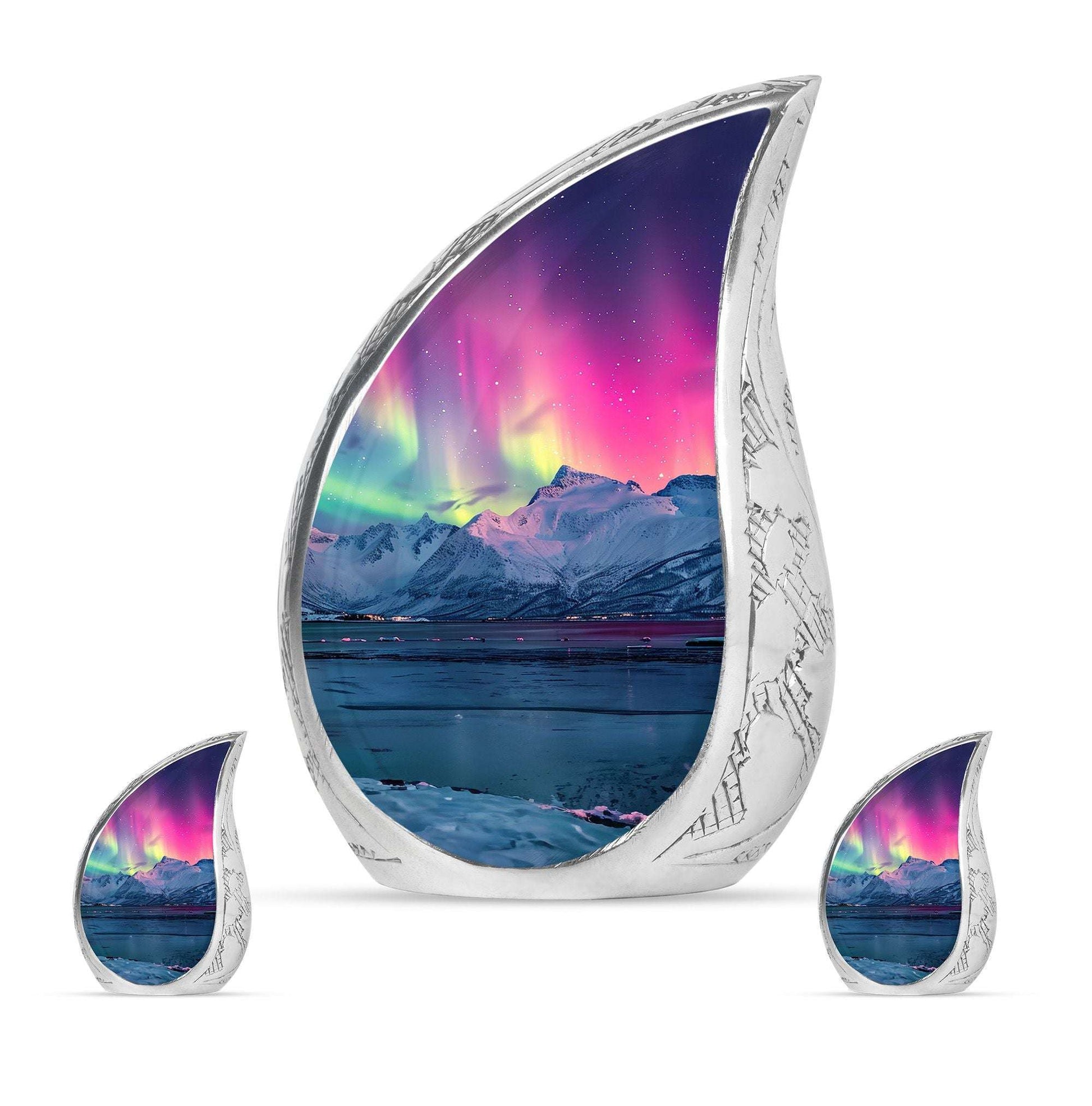 Aurora Borealis Theme Large Urn With 2 Keepsake Urn