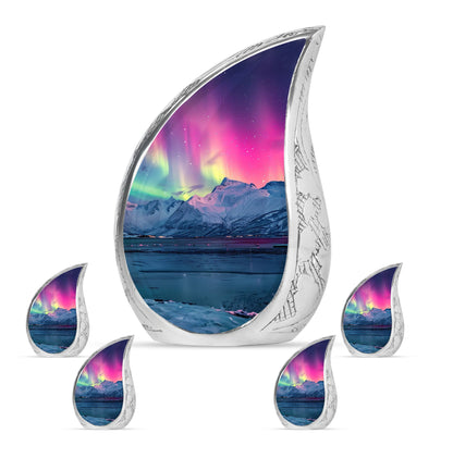 Aurora Borealis Theme Large Urn With 4 Keepsake Urn