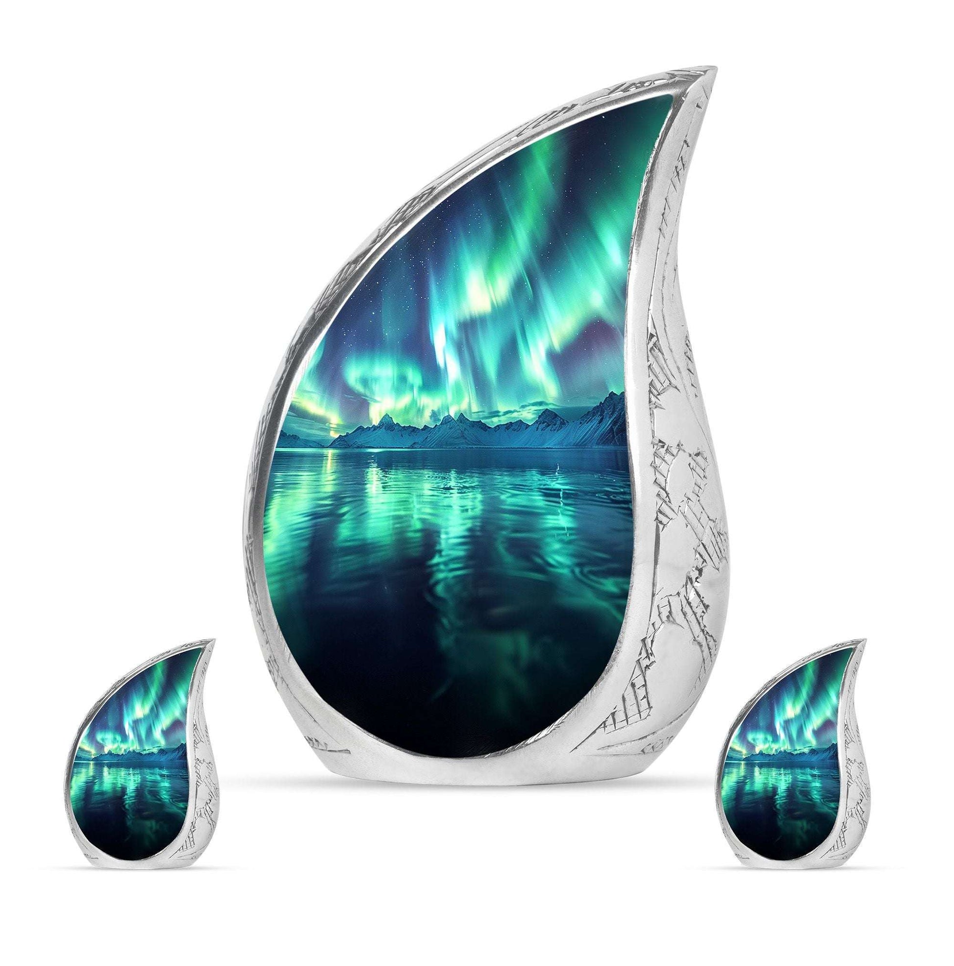 Aurora Borealis Borealis Theme Large Urn With 2 Keepsake Urn