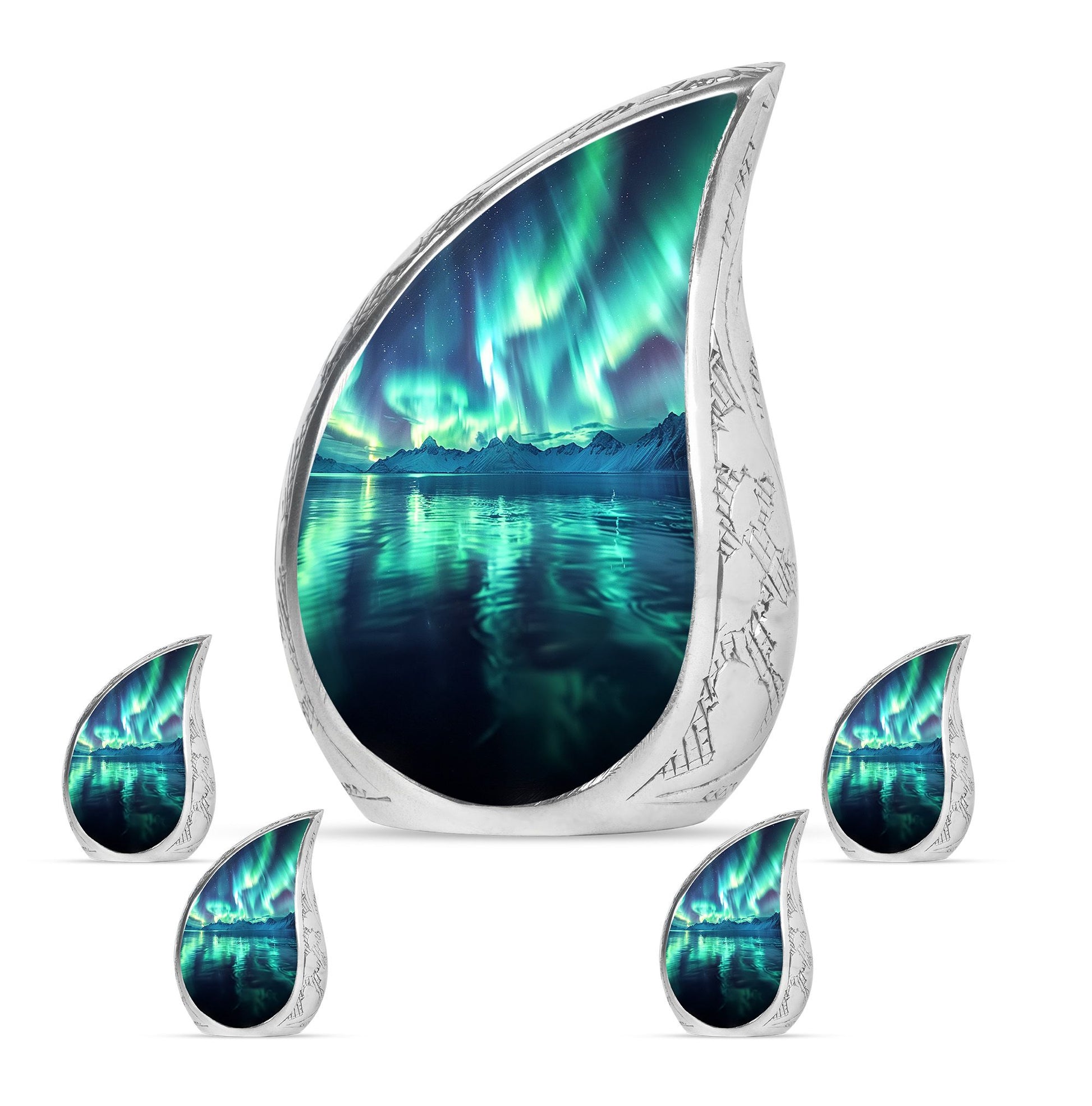 Aurora Borealis Borealis Theme Large Urn With 4 Keepsake Urn