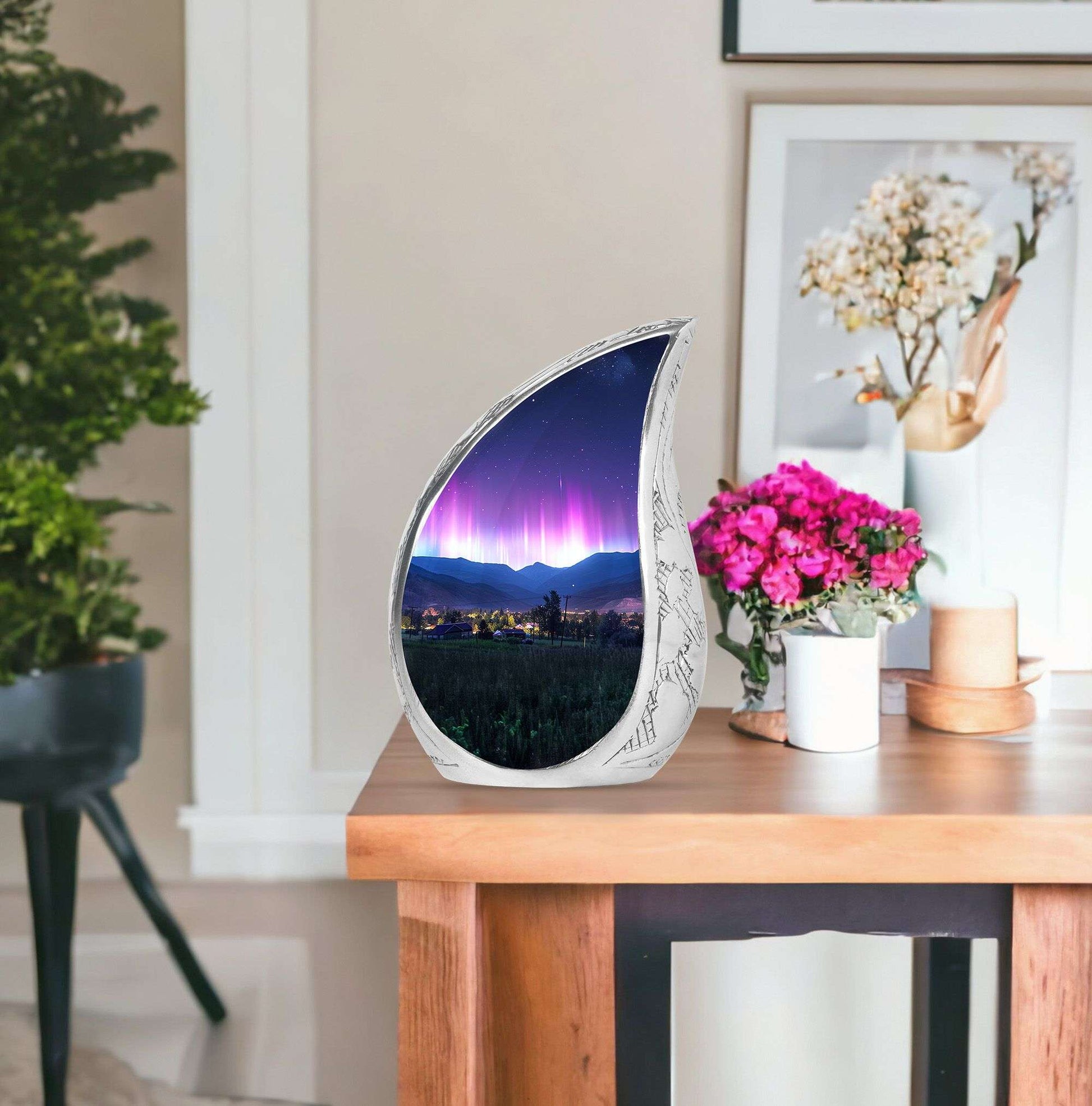 Aurora Borealis Theme Large Urn With 1 Keepsake Urn