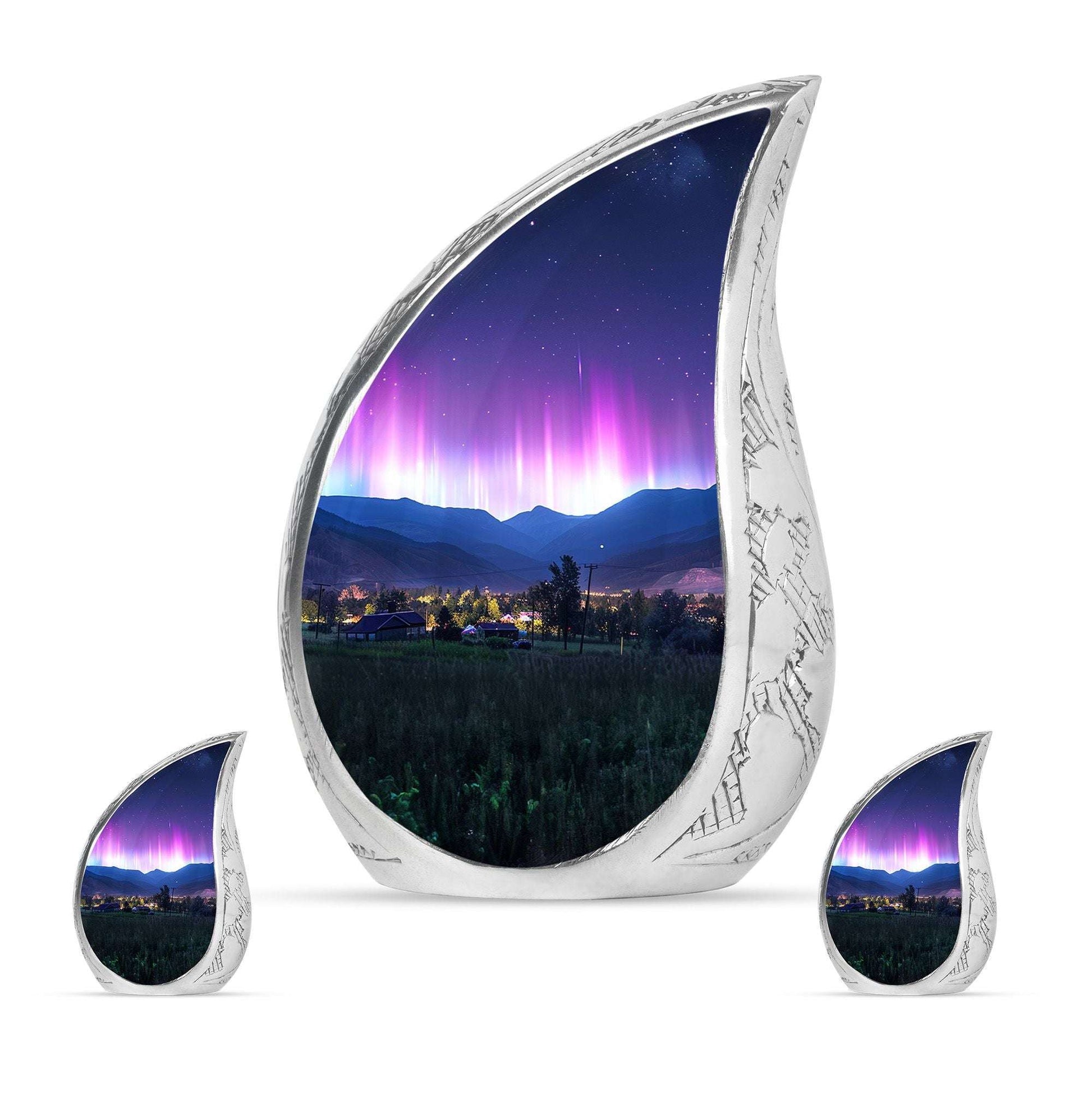 Aurora Borealis Theme Large Urn With 2 Keepsake Urn