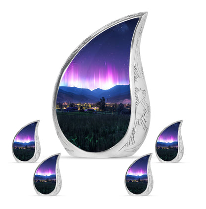 Aurora Borealis Theme Large Urn With 4 Keepsake Urn