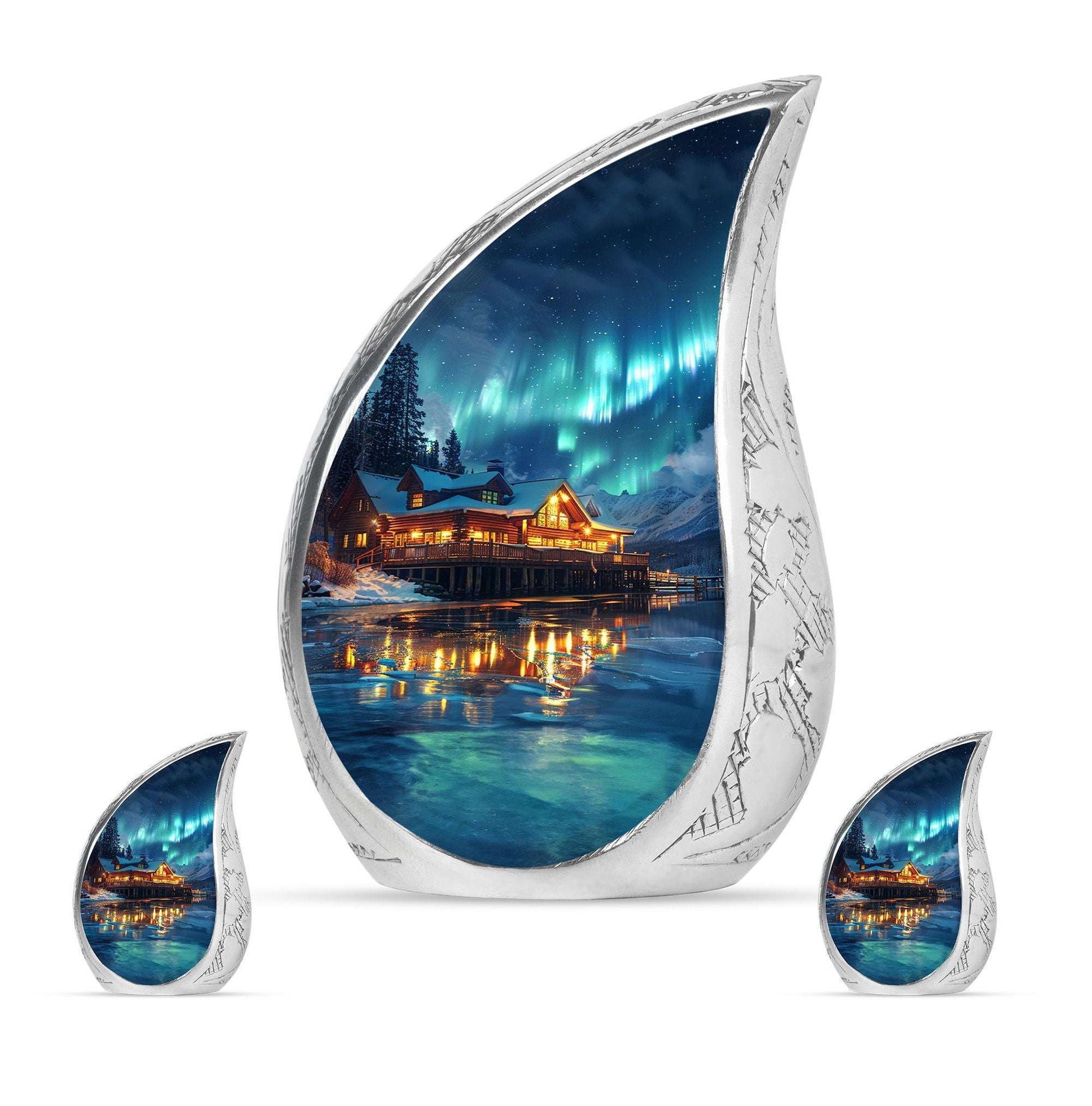 Aurora Borealis Borealis Theme Large Urn With 2 Keepsake Urn