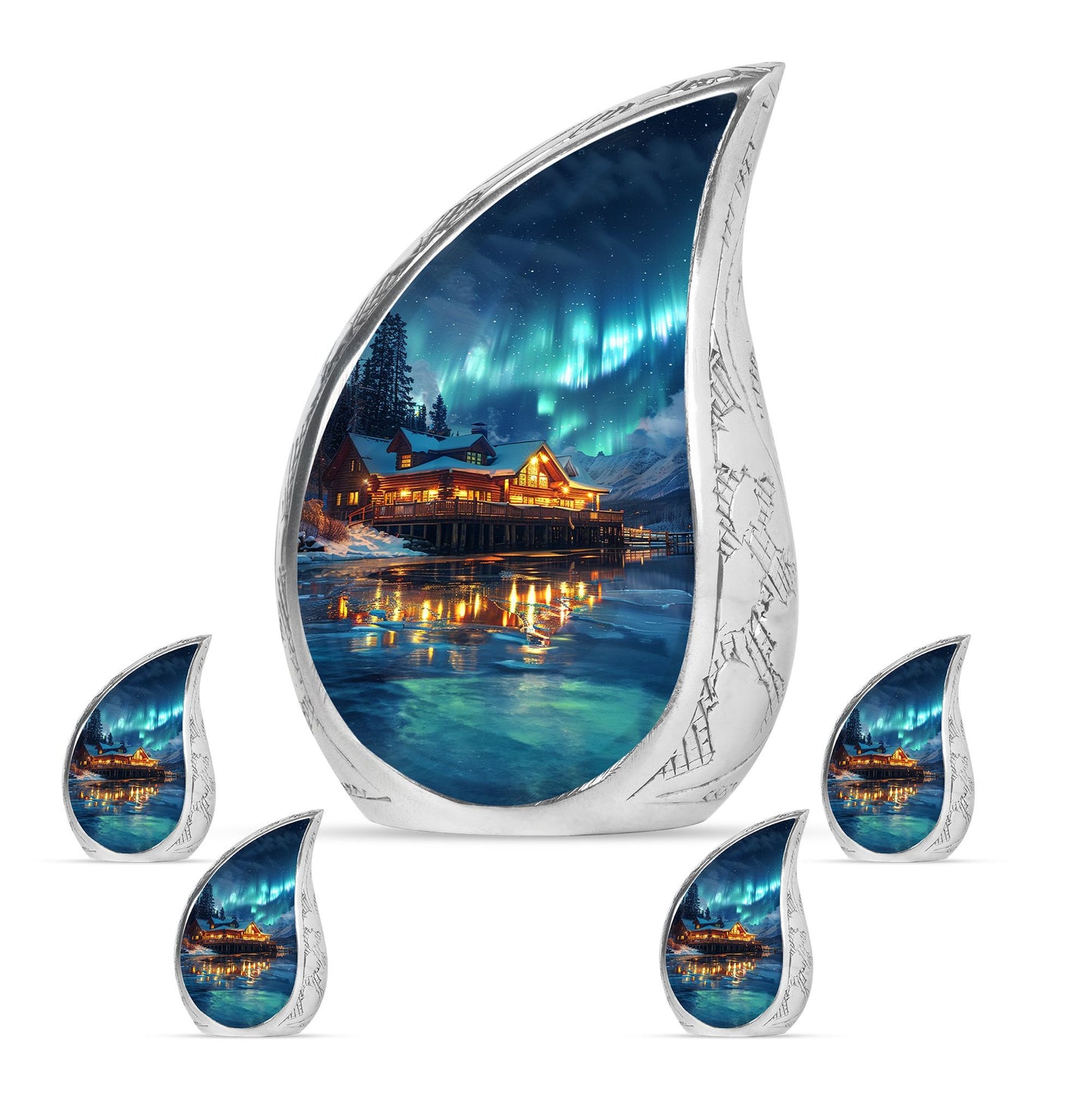 Aurora Borealis Borealis Theme Large Urn With 4 Keepsake Urn