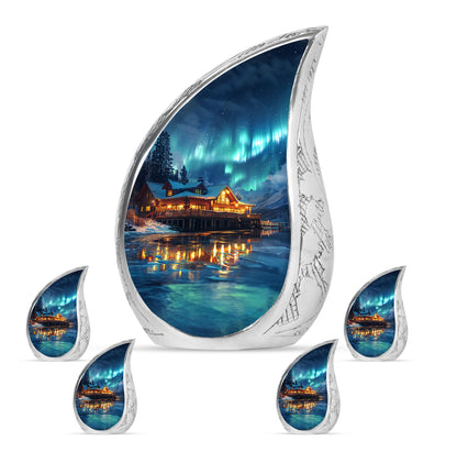 Aurora Borealis Borealis Theme Large Urn With 4 Keepsake Urn