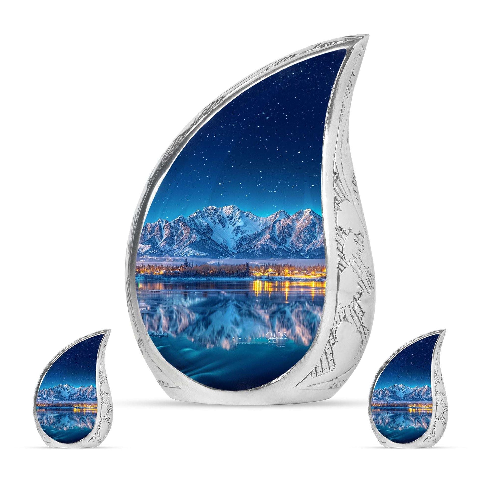 Aurora Borealis Theme Large Urn With 2 Keepsake Urn