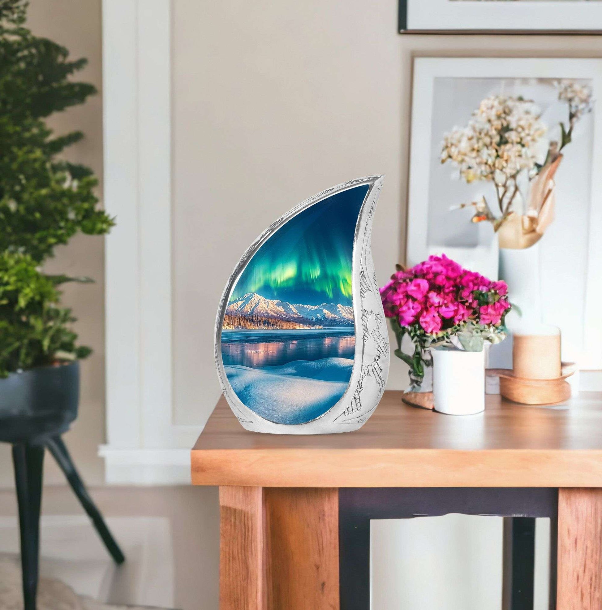 Aurora Borealis Theme Large Urn With 1 Keepsake Urn