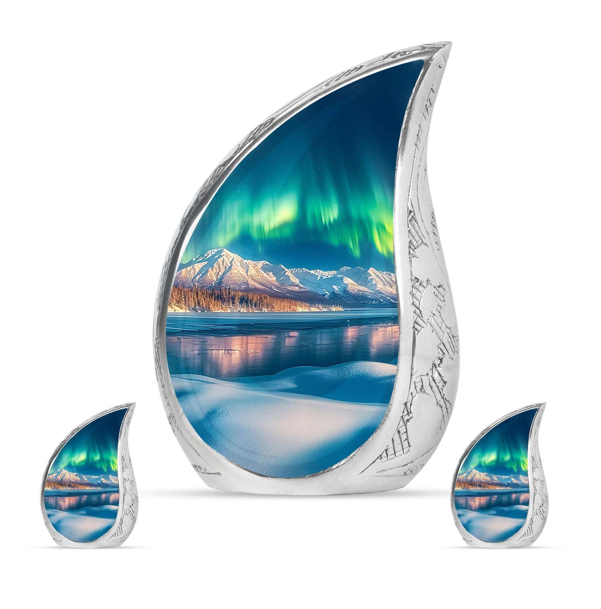 Aurora Borealis Theme Large Urn With 2 Keepsake Urn