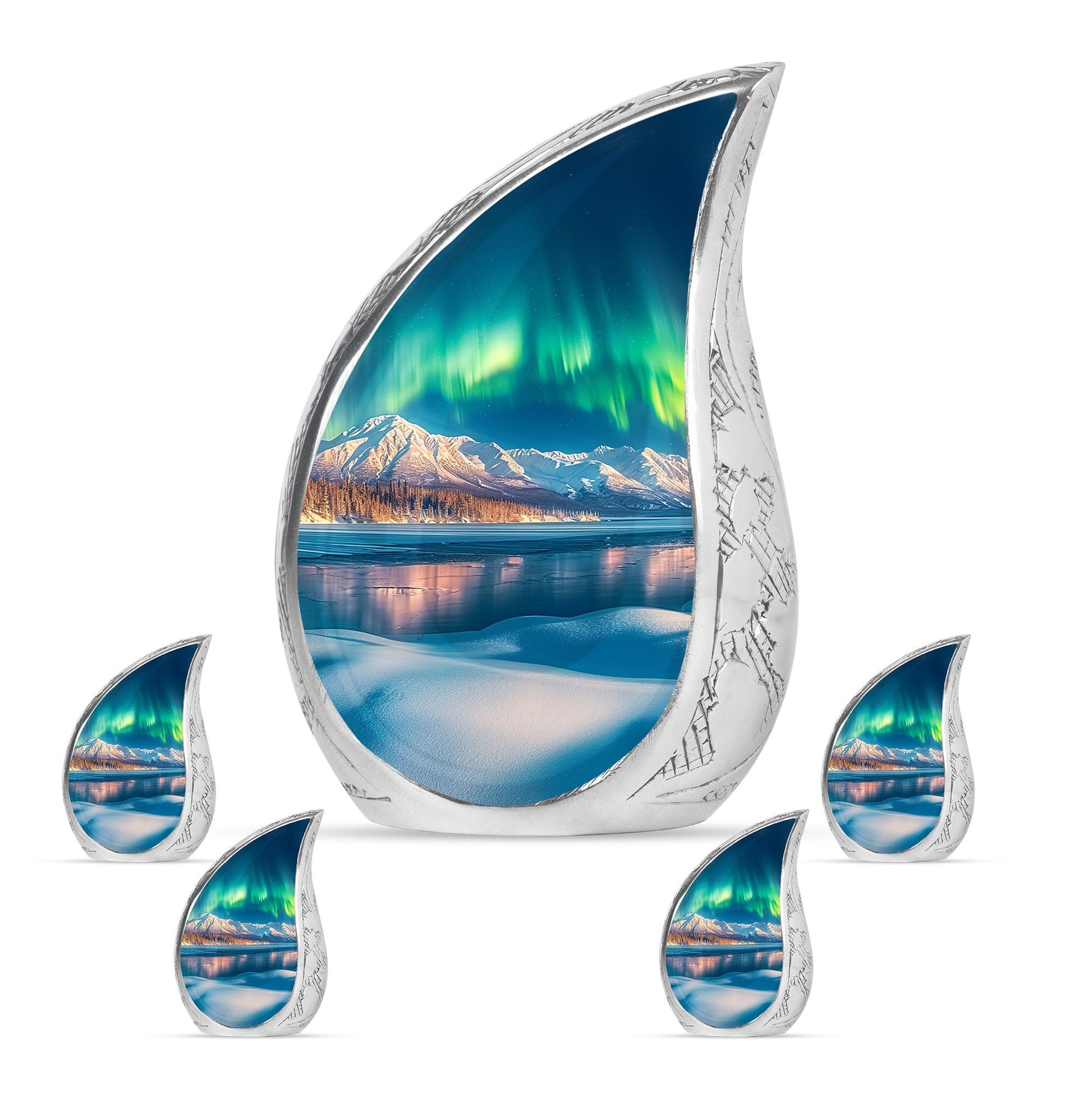 Aurora Borealis Theme Large Urn With 4 Keepsake Urn