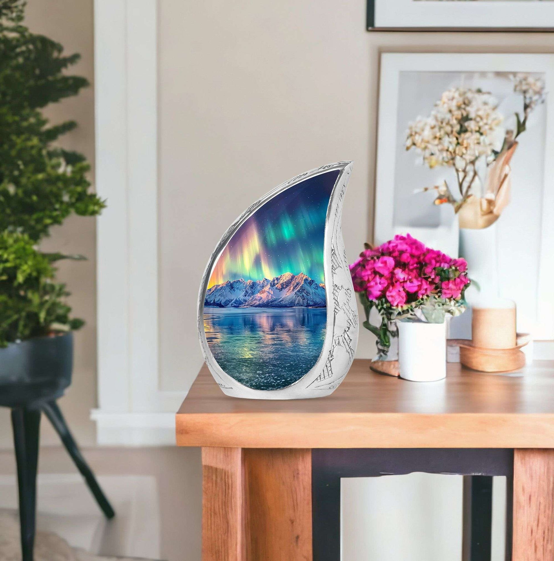Aurora Borealis Theme Large Urn With 1 Keepsake Urn