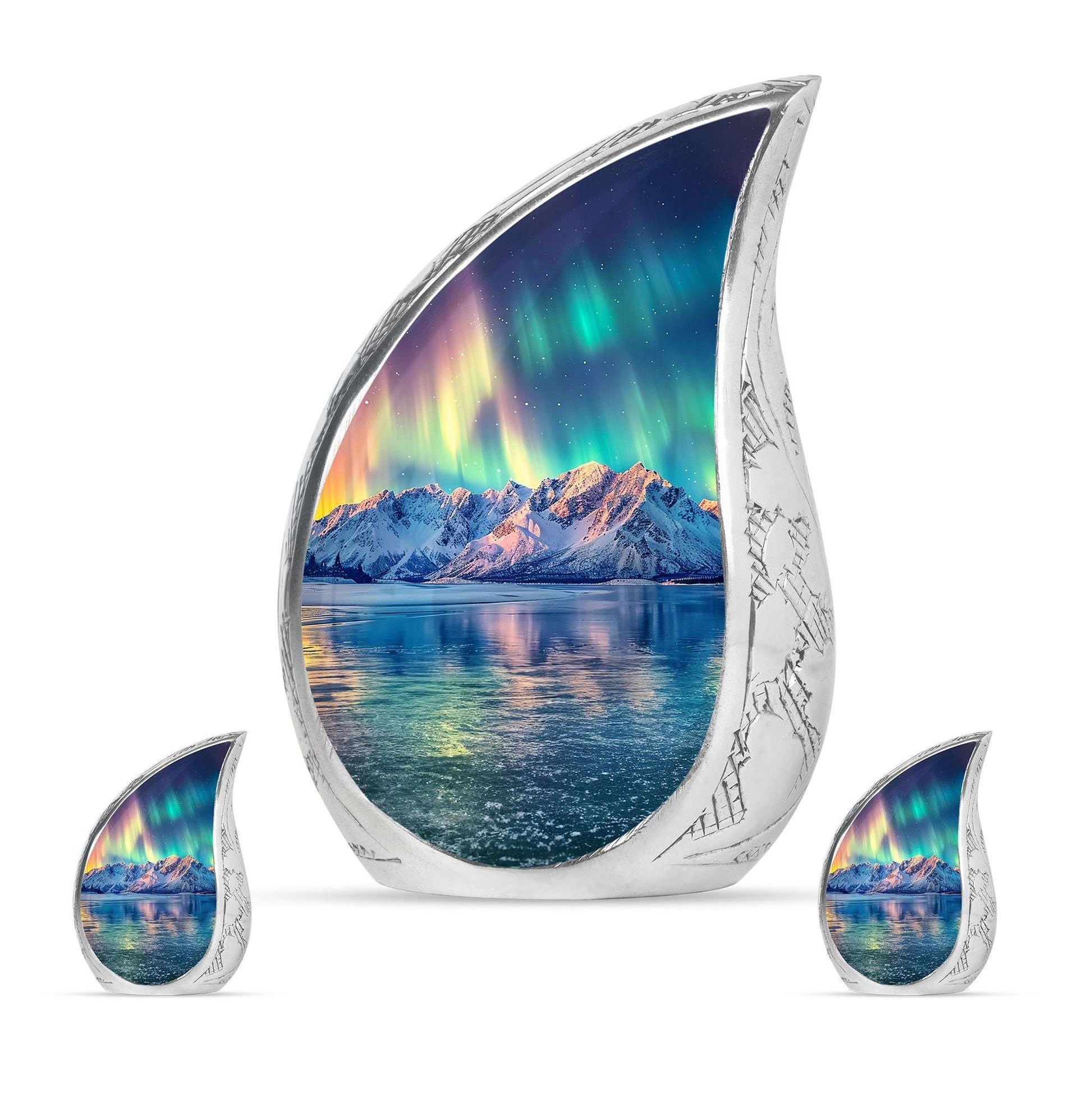 Aurora Borealis Theme Large Urn With 2 Keepsake Urn