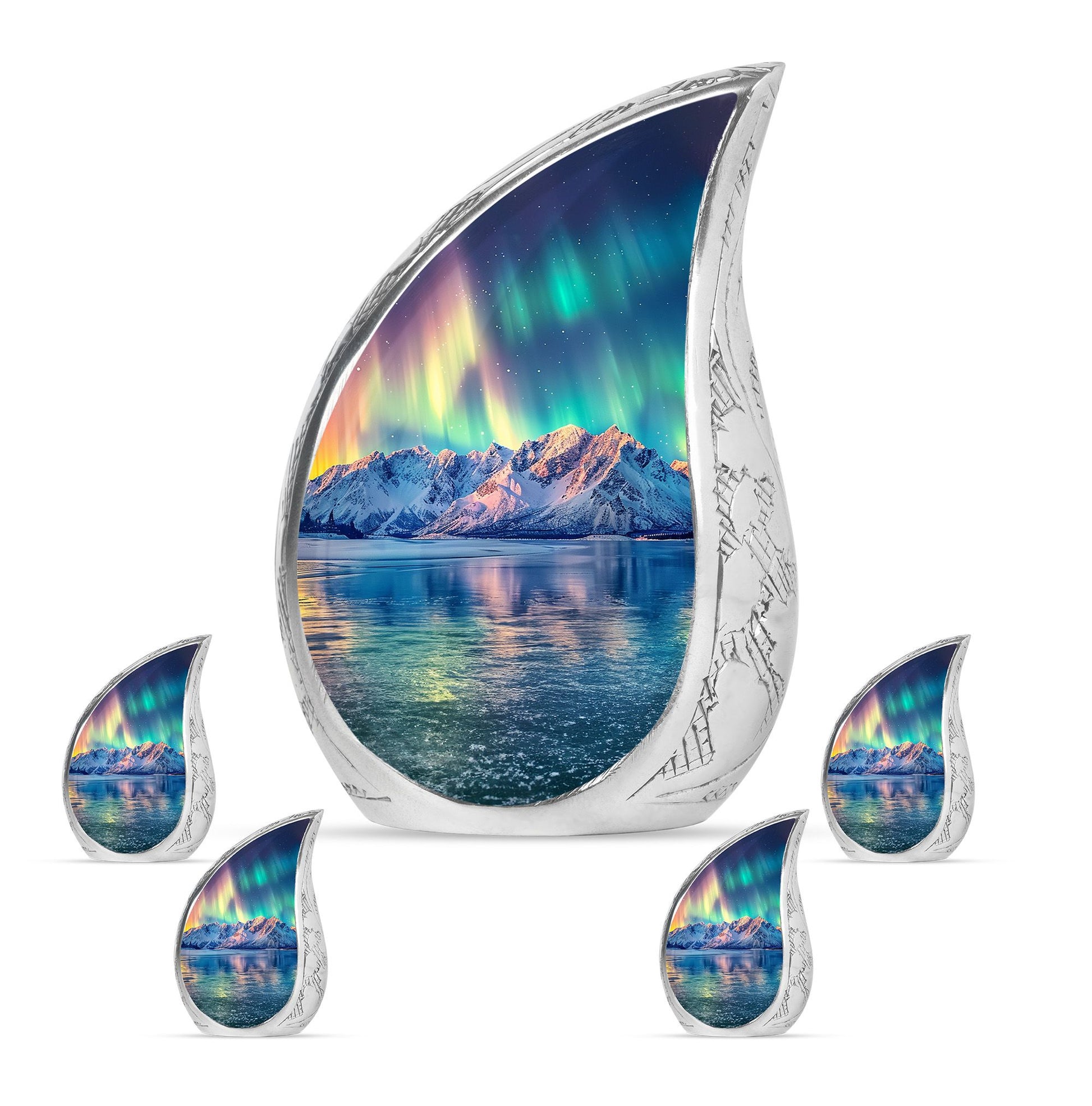 Aurora Borealis Theme Large Urn With 4 Keepsake Urn