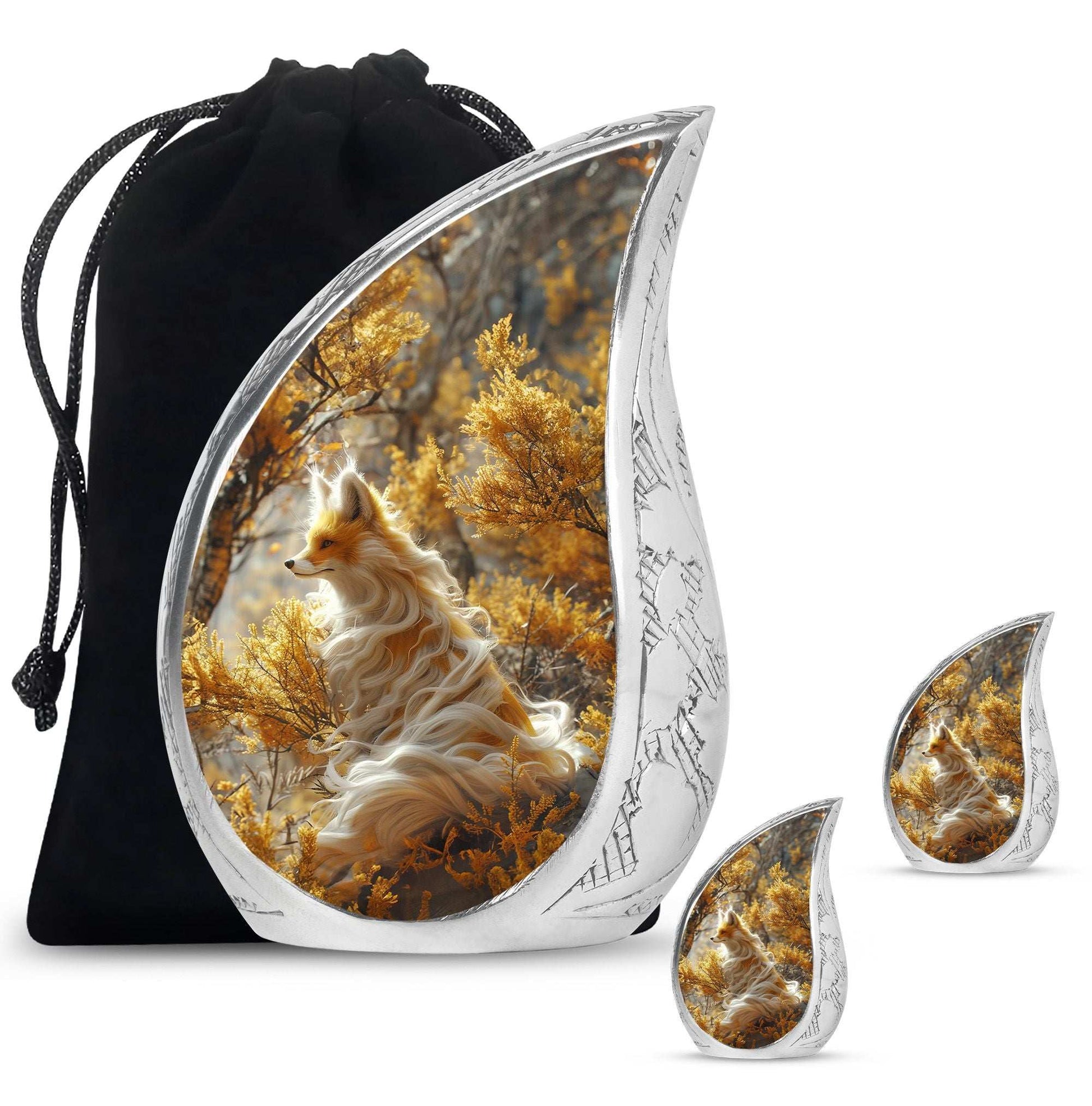 Fox Theme Large Urn With 2 Keepsake Urn