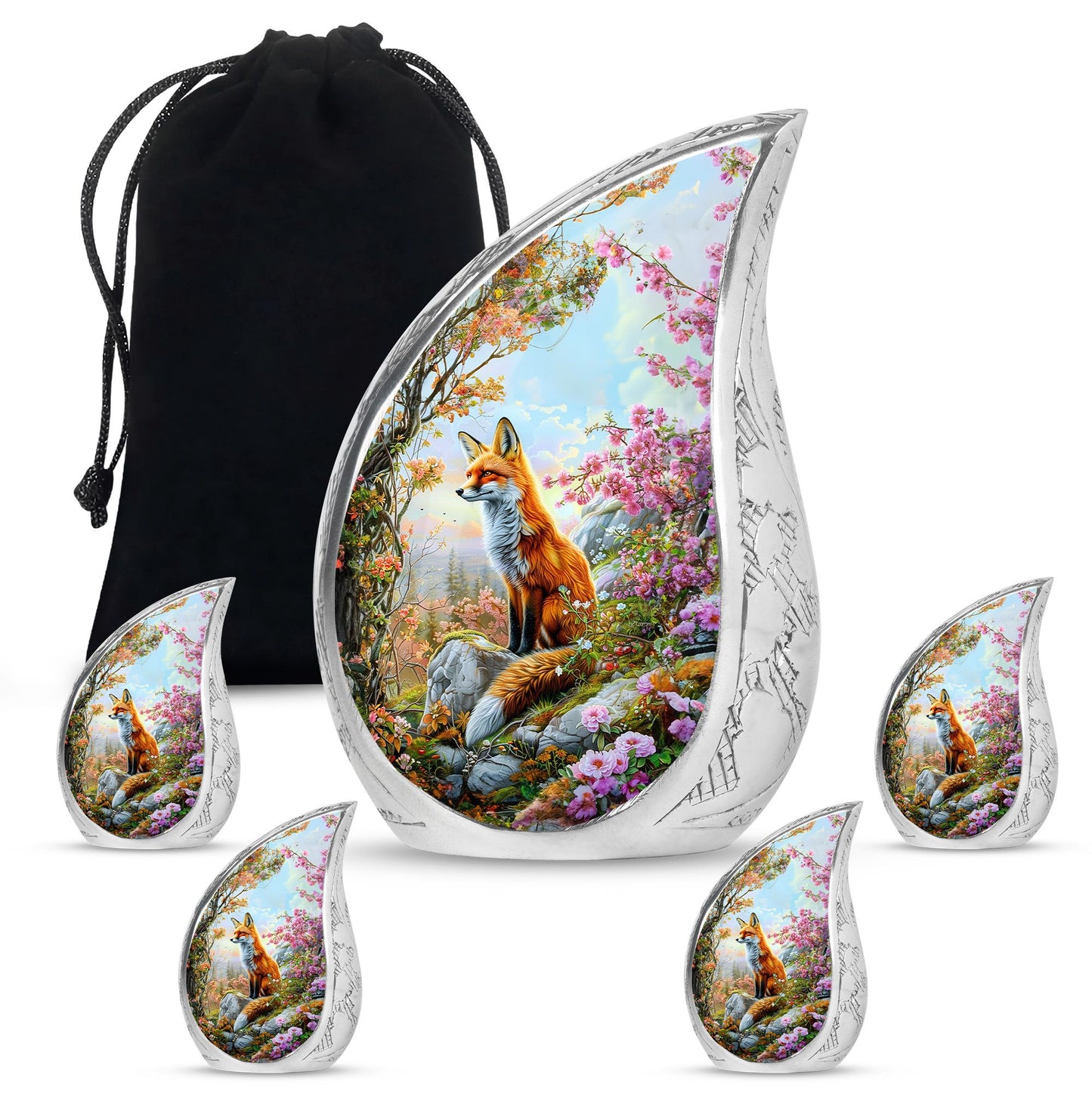 Fox Theme Large Urn With 4 Keepsake Urn