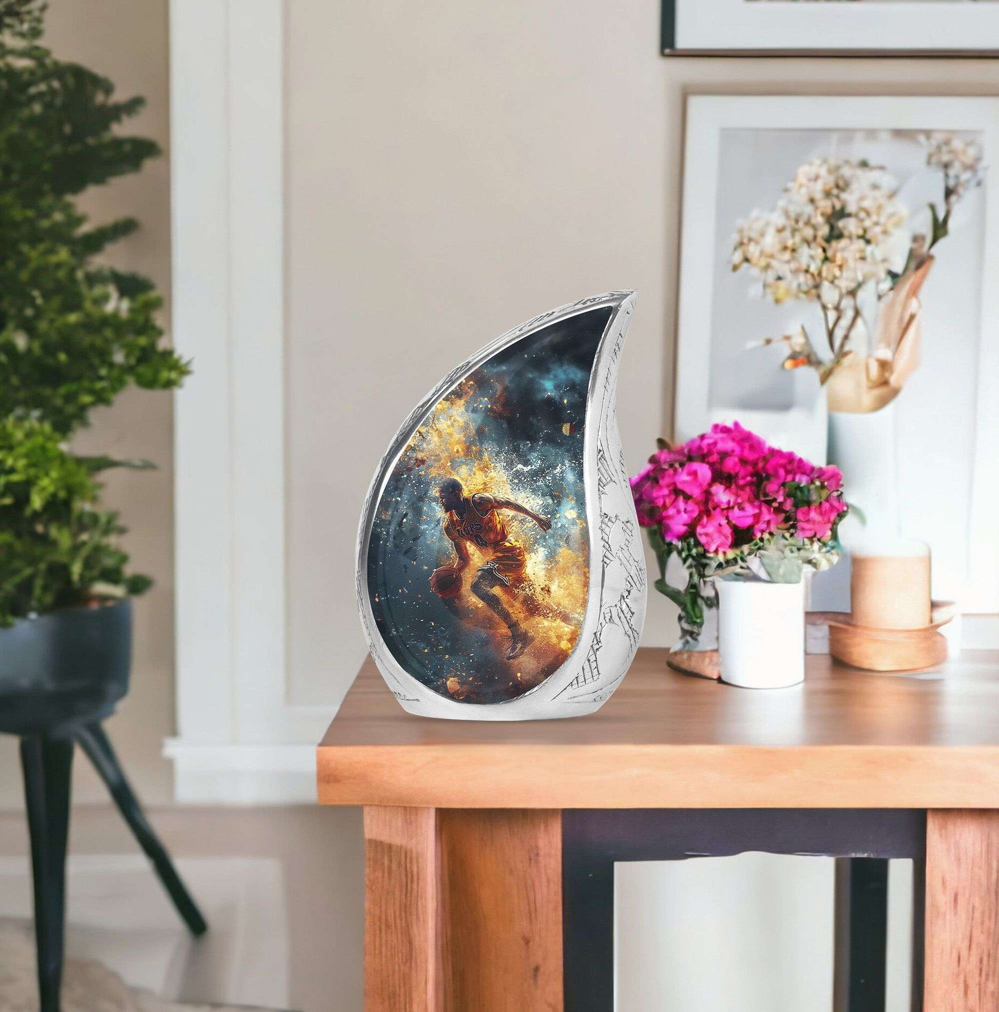 Basketball Theme Large Urn With 1 Keepsake Urn