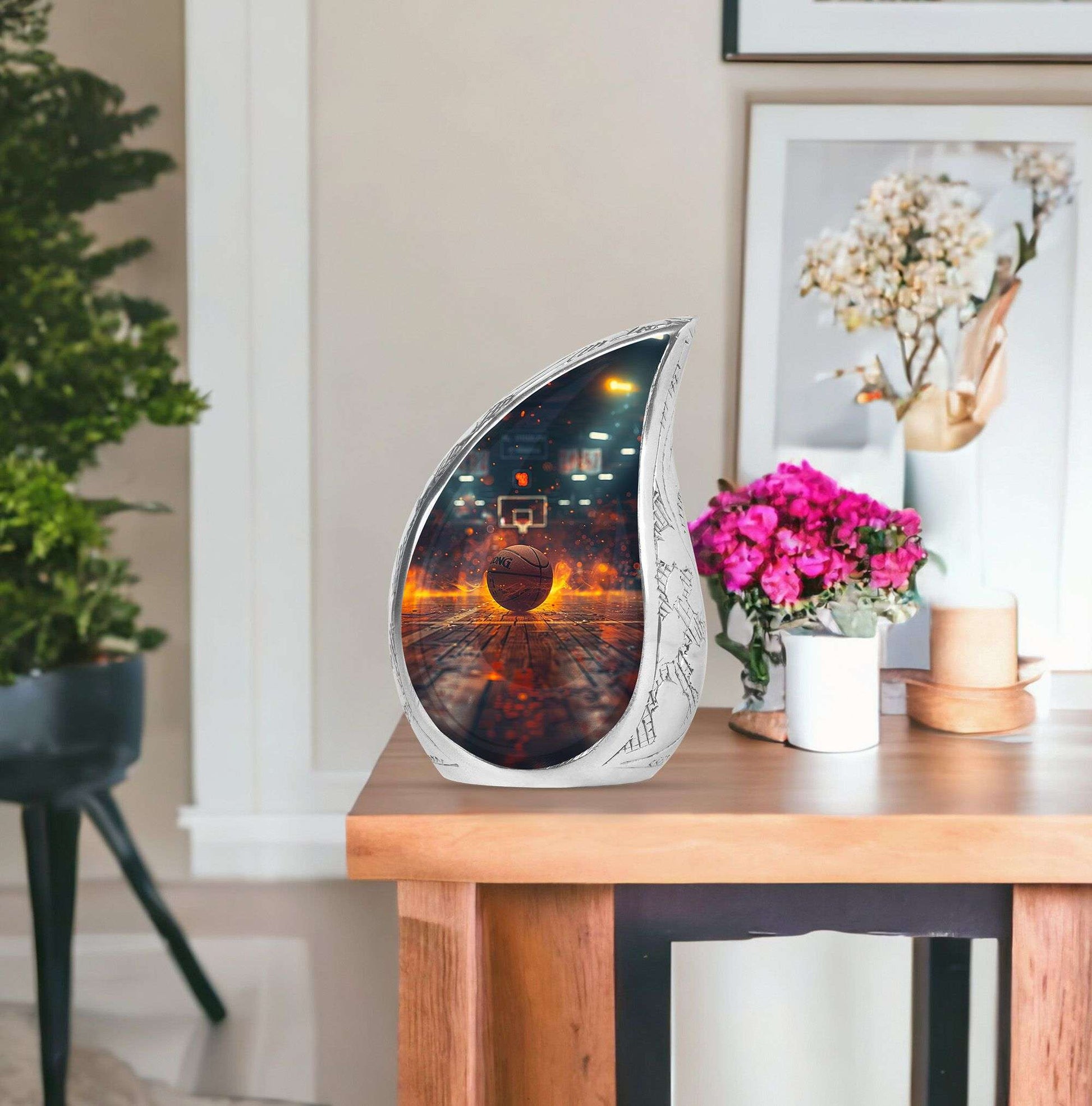 Basketball Theme Large Urn With 1 Keepsake Urn