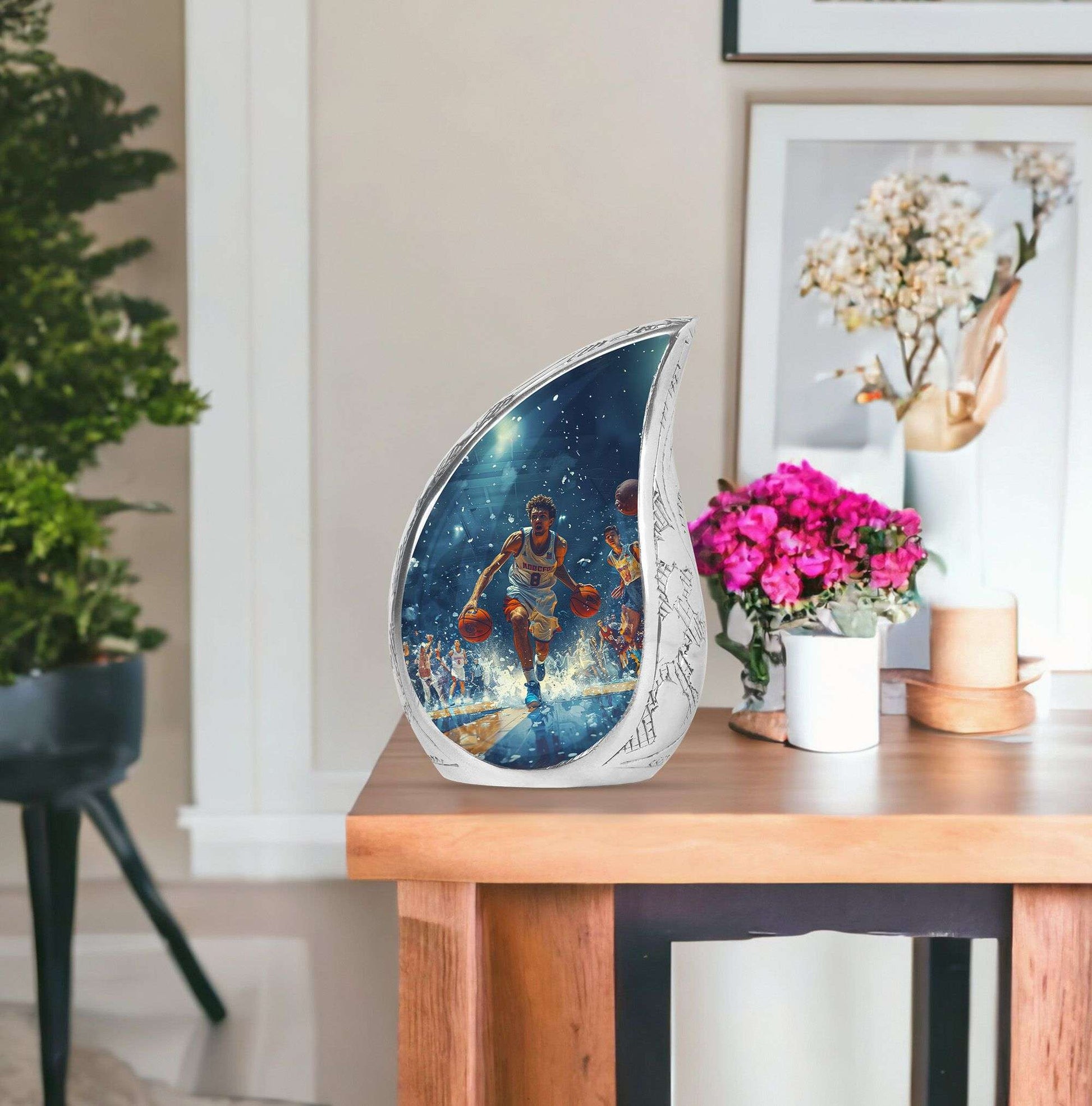 Basketball Theme Large Urn With 1 Keepsake Urn