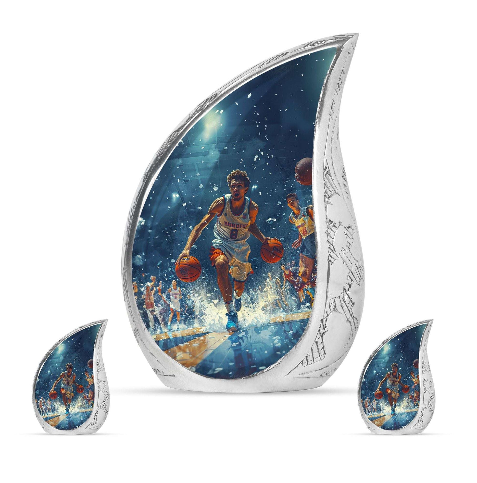 Basketball Theme Large Urn With 2 Keepsake Urn