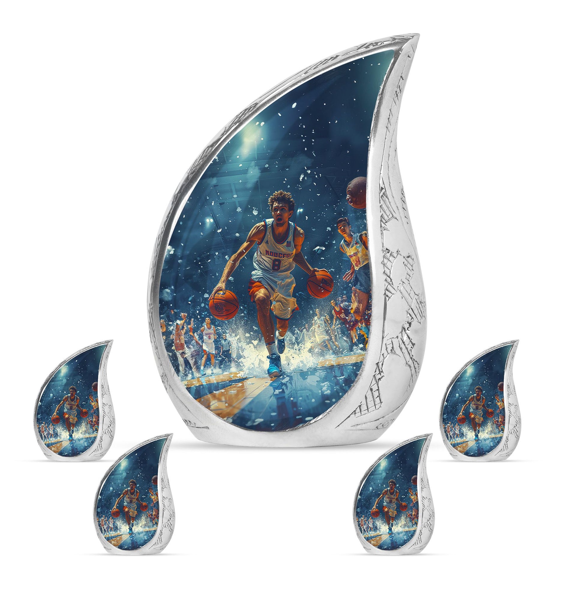 Basketball Theme Large Urn With 4 Keepsake Urn