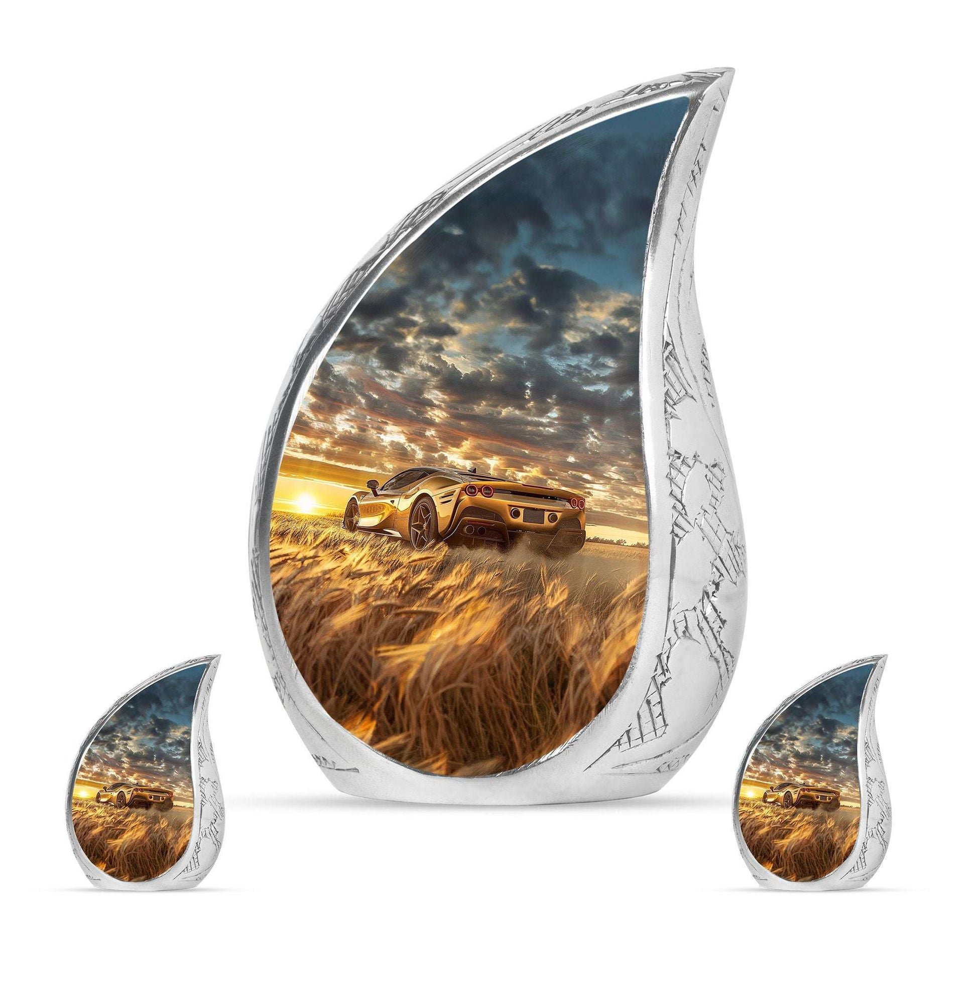 Car Theme Large Urn With 2 Keepsake Urn