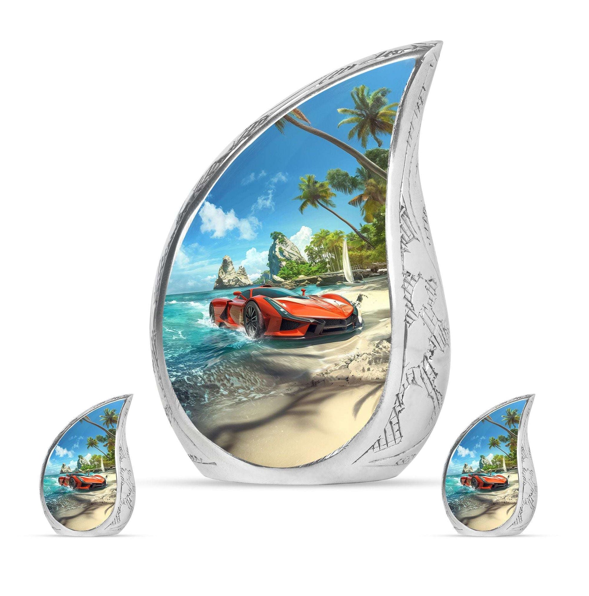 Car Theme Large Urn With 2 Keepsake Urn