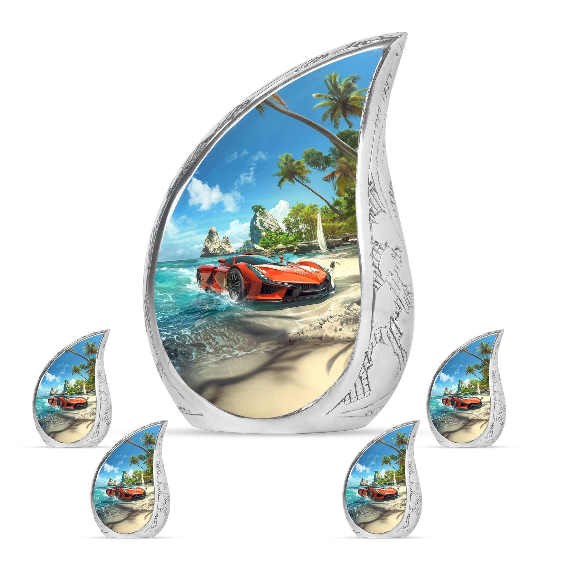 Car Theme Large Urn With 4 Keepsake Urn