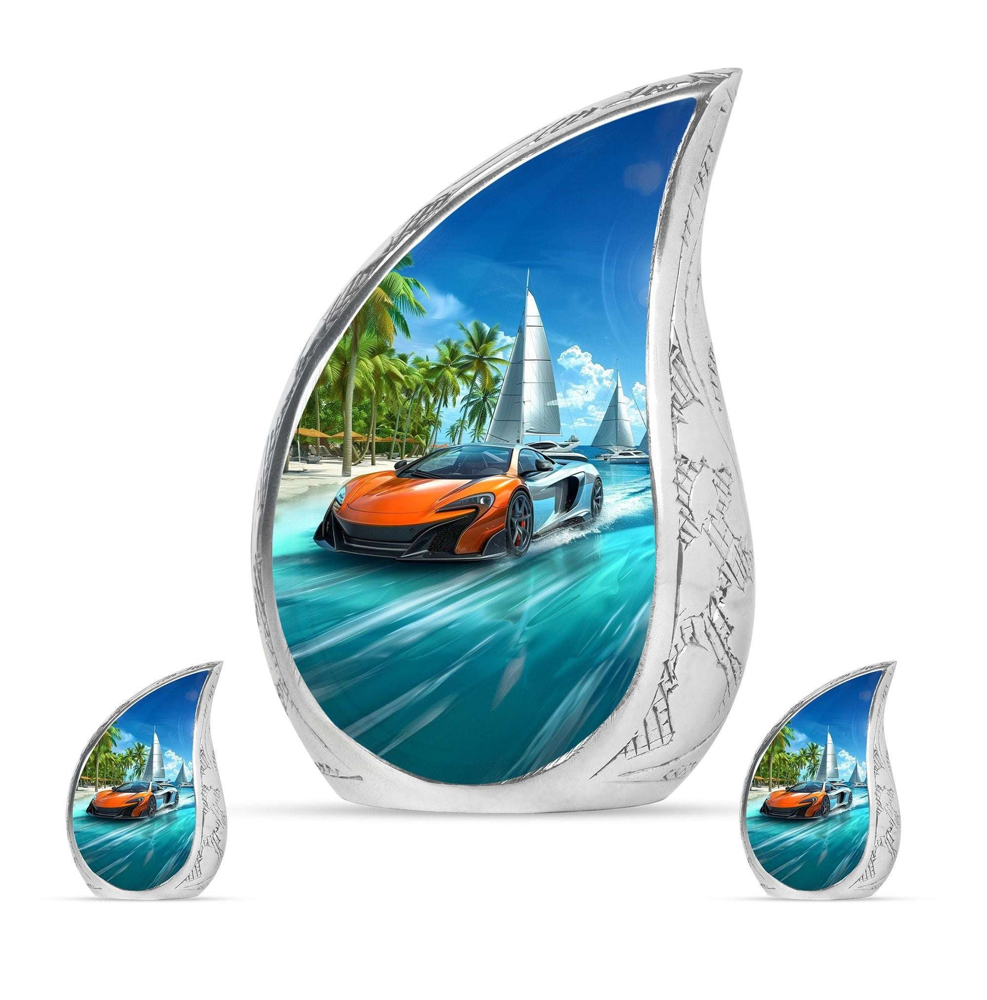 Car Theme Large Urn With 2 Keepsake Urn