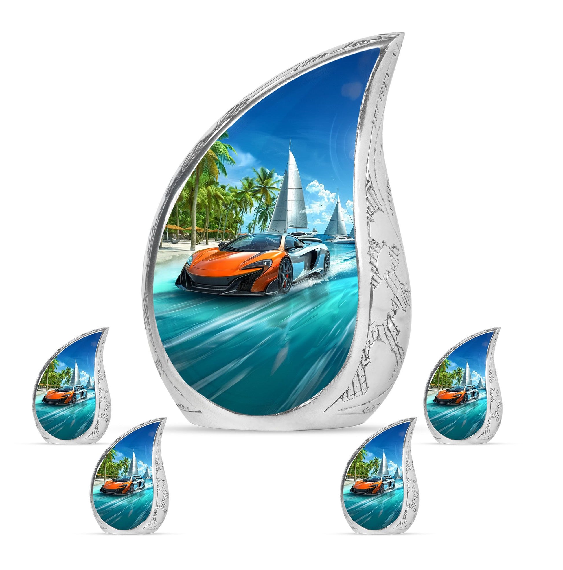 Car Theme Large Urn With 4 Keepsake Urn