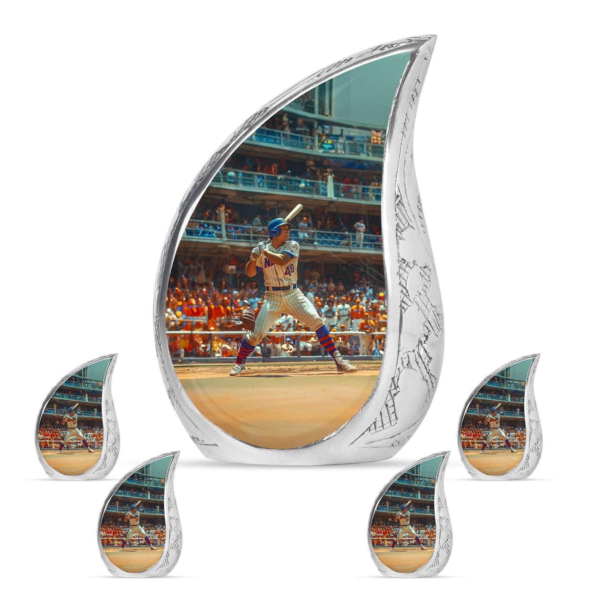 Baseball Theme Large Urn With 4 Keepsake Urn
