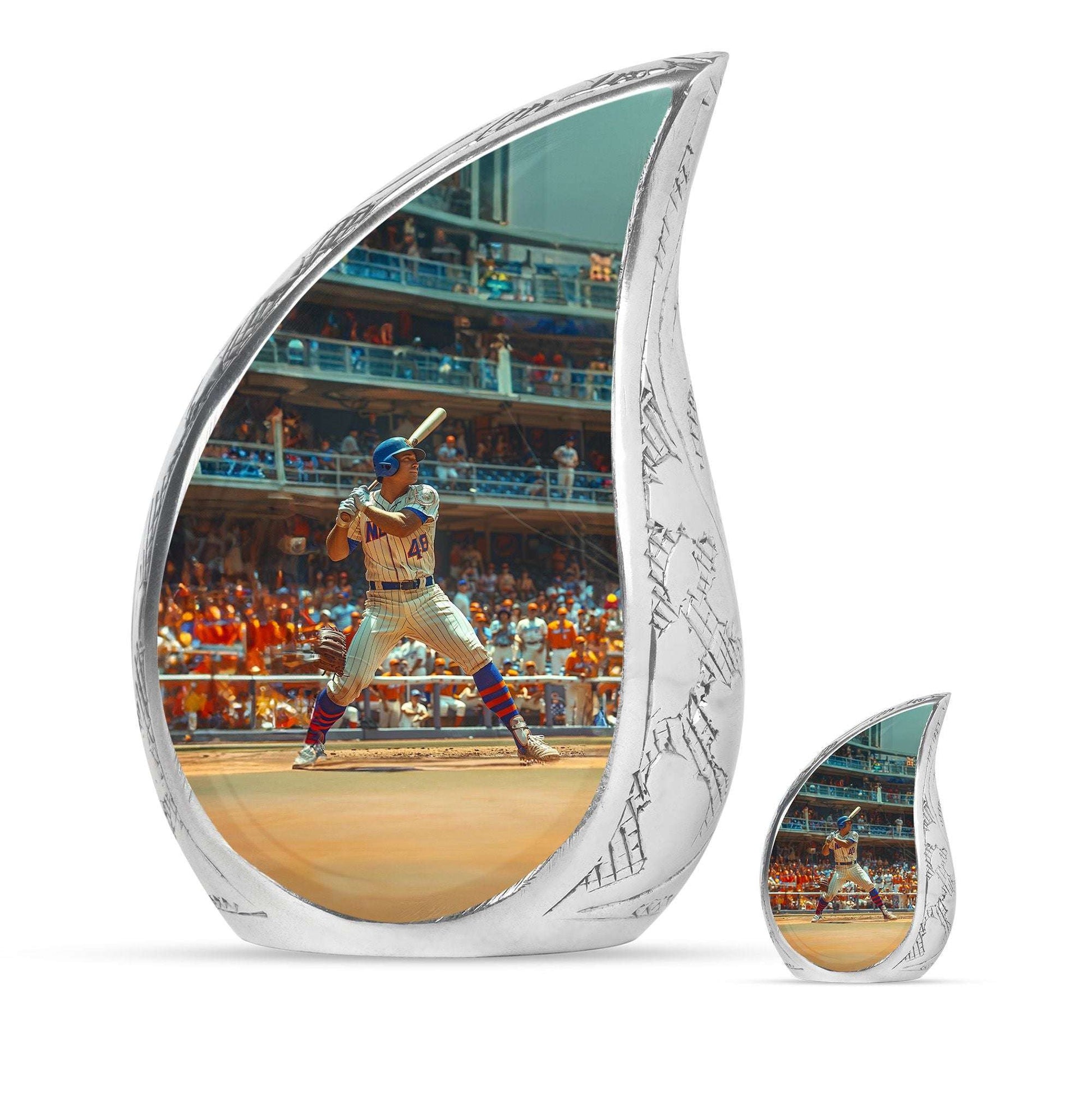 Baseball Theme Large Urn With 1 Keepsake Urn