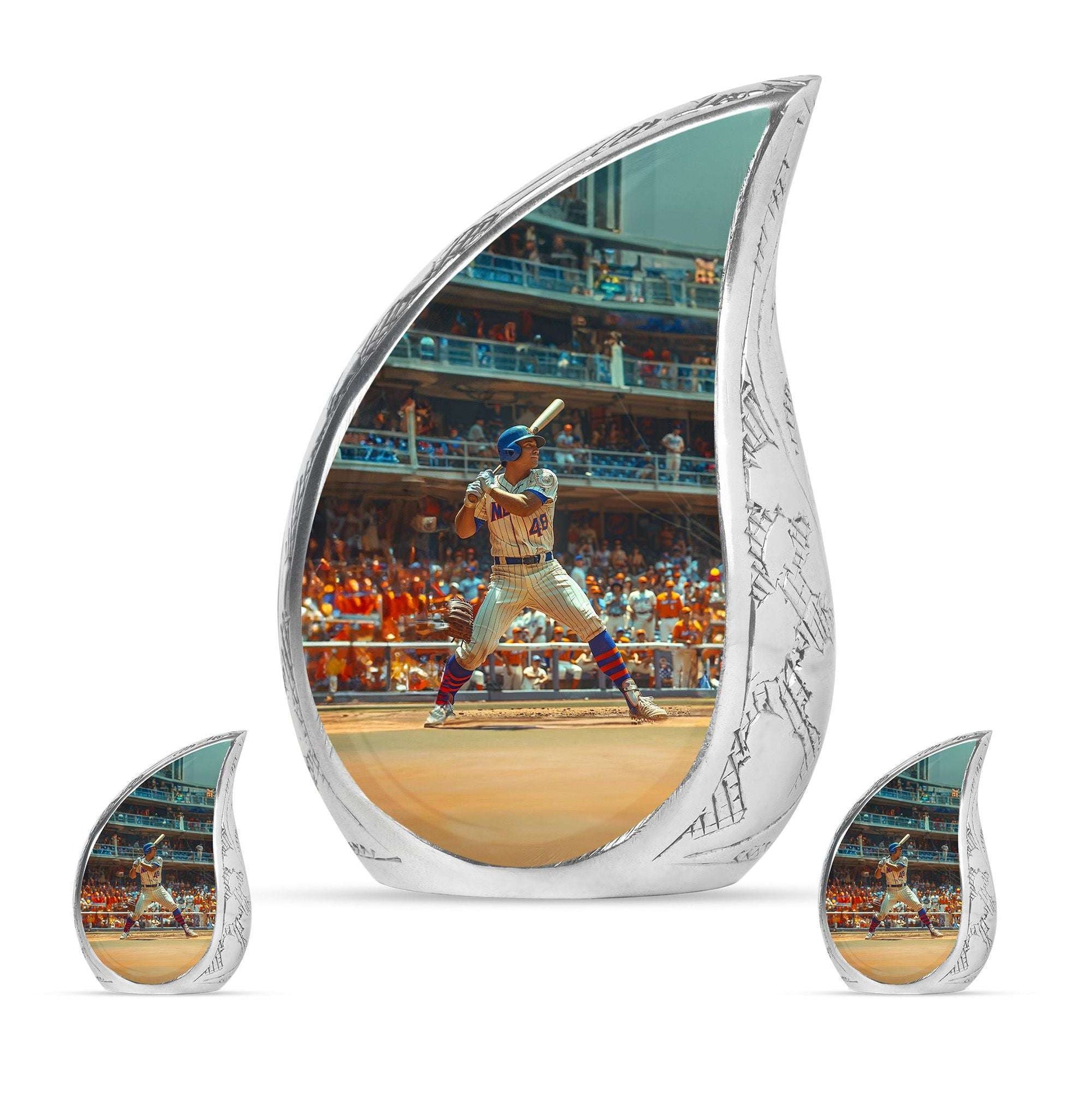 Baseball Theme Large Urn With 2 Keepsake Urn